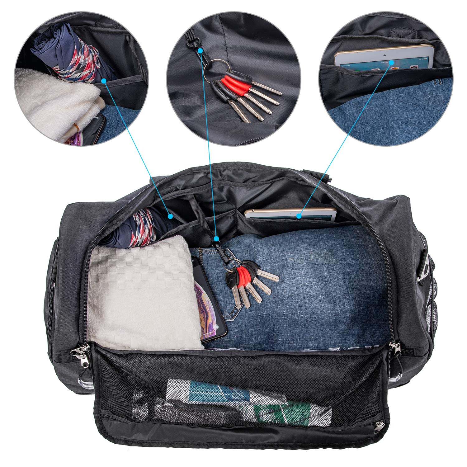Kuston Sports Gym Bag with Shoes Compartment & Wet Pocket - Durable Gym Duffel Bag for Men & Women - Perfect for Workout, Travel & Overnight Trips