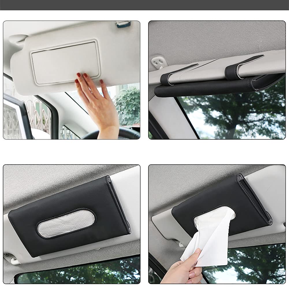Premium PU Leather Car Tissue Holder - Sun Visor Napkin Organizer, Backseat Tissue Case for Vehicles, Perfect for Road Trips and Daily Commutes
