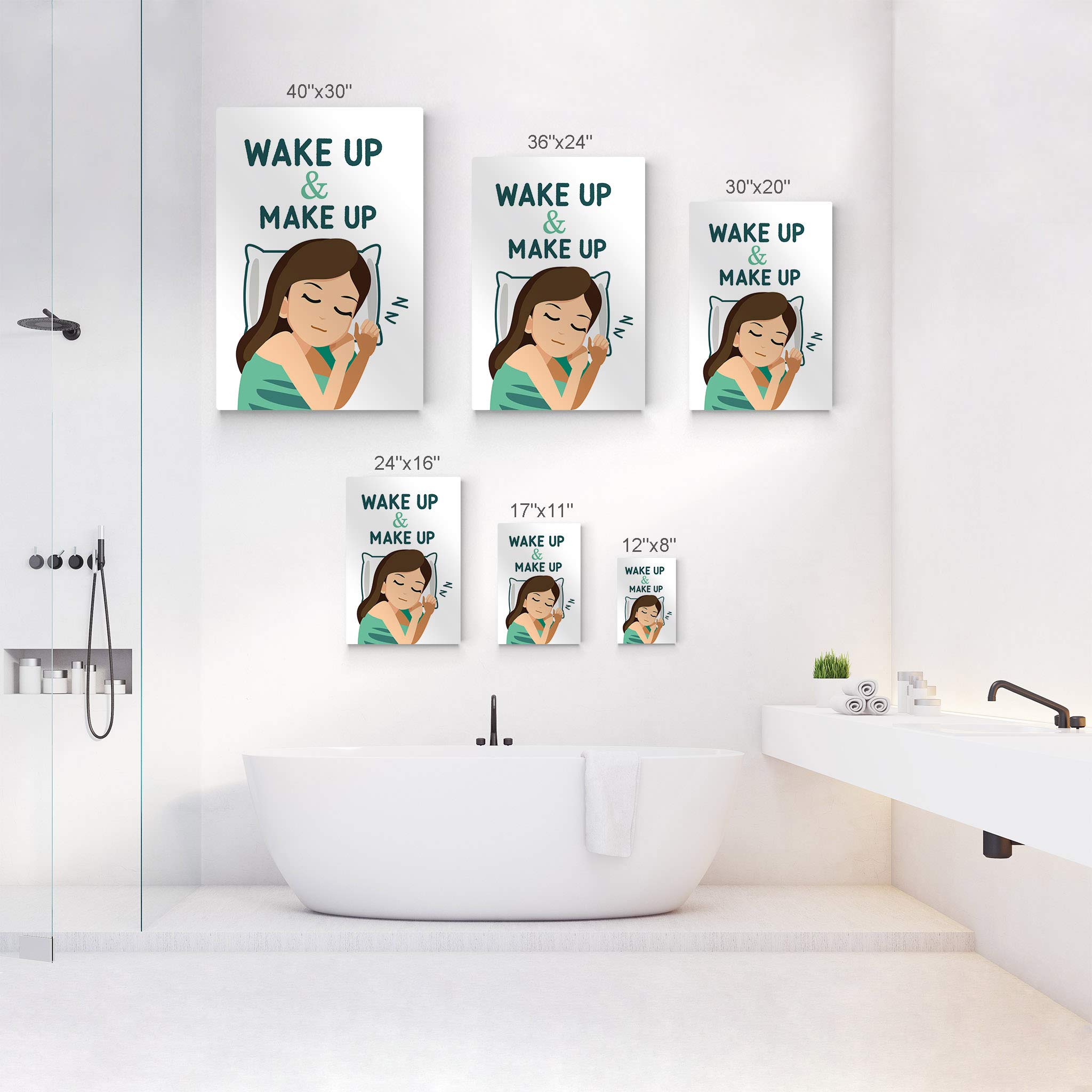 Funny Wake Up Make Up Bathroom Sign - Cute Metal Print Wall Art for Bathroom & Nursery Decor - Ready to Hang Home Decoration (36x24 Inches) - Perfect for Powder Rooms, Guest Bathrooms & Kids' Spaces - Made in USA