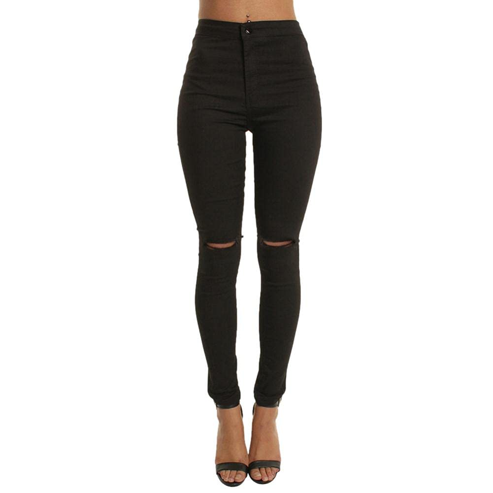 High Waist Stretch Skinny Jeans for Women - Elastic Denim Leggings with Zipper Details, Casual Slim Fit Pants for Daily Wear, Workout & Night Out (Black)