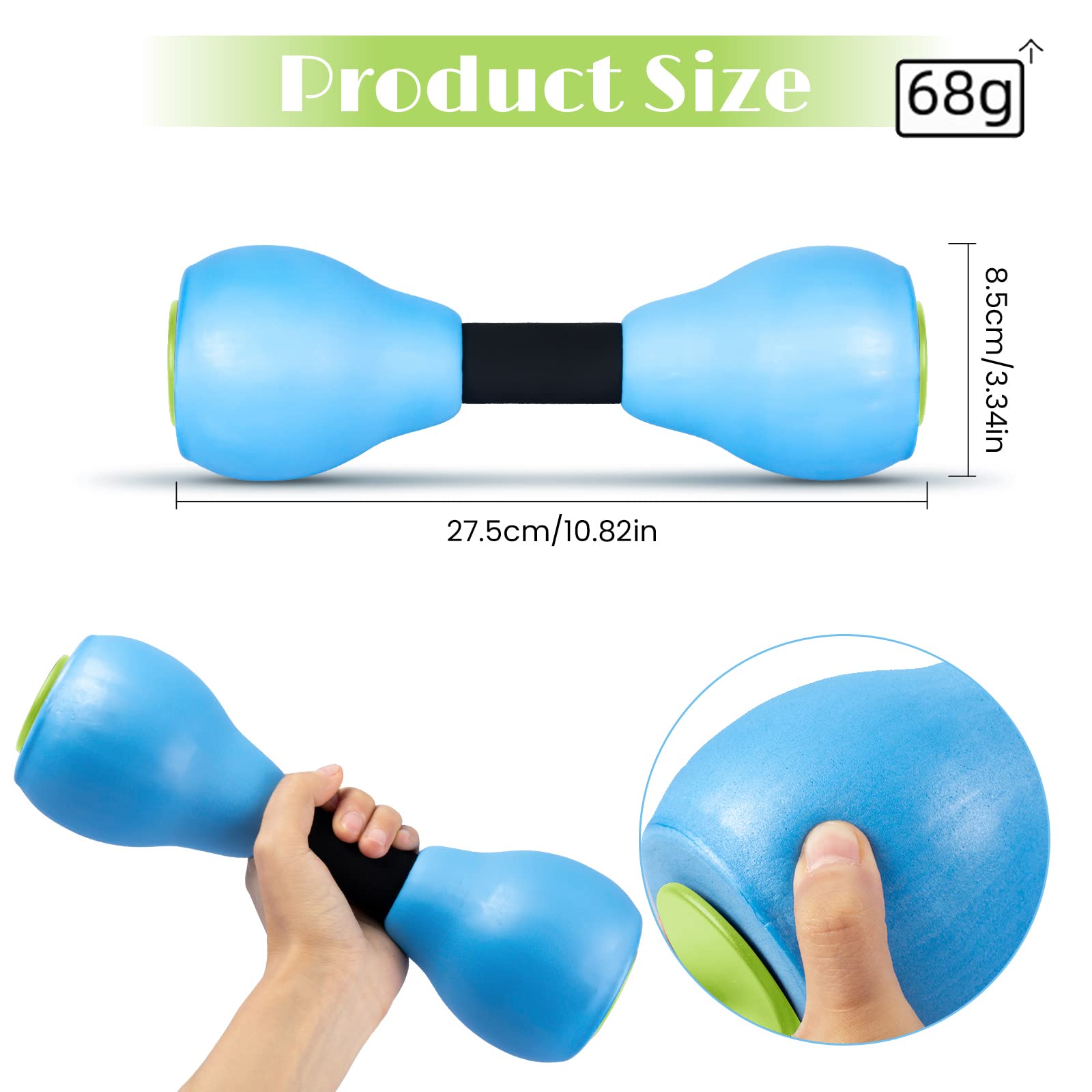 VIDELLY 2-Piece EVA Foam Water Dumbbells Set for Pool Fitness, Aqua Aerobics & Resistance Training - Lightweight Buoyant Dumbbells for Water Exercise, Swimming Workouts & Weight Loss (Ideal for Home Pools, Gym Classes & Physical Therapy)