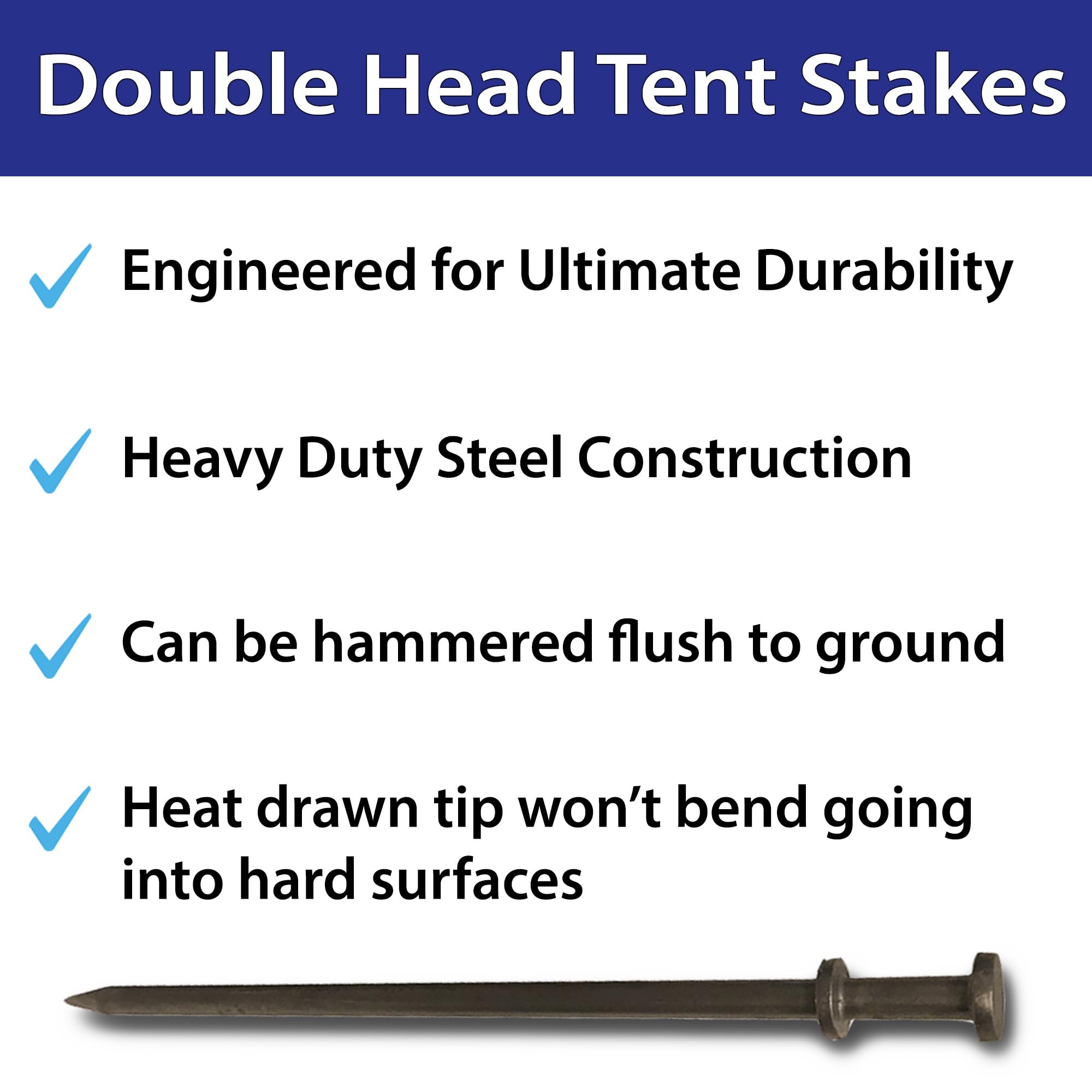 Heavy Duty Double Head Steel Tent Stakes - 30 Inch Commercial Ground Anchors for Inflatables, Party Tents & Camping Shelters (4-Pack) - Perfect for Outdoor Events, Beach Setups & Windy Conditions