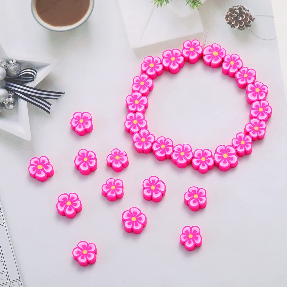 100pcs Mixed Polymer Clay Spacer Beads for Jewelry Making - DIY Bracelet, Necklace & Hair Accessories Kit - Hot Pink Flower Design - Perfect for Crafts, Gifts & Fashion Jewelry Projects