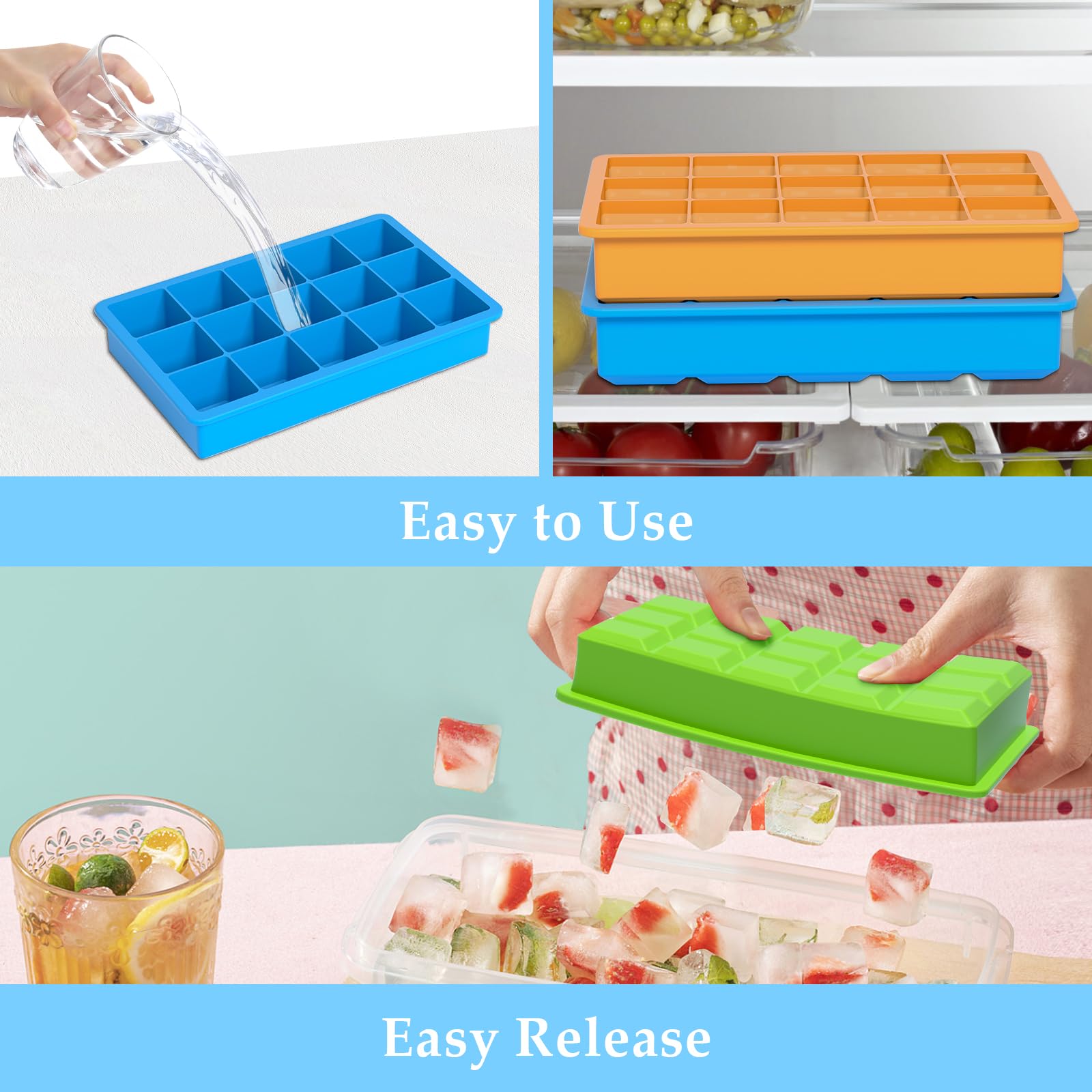 3 Pack Silicone Ice Cube Trays - BPA Free, Flexible & Easy Release Ice Cube Molds (1.2 Inch) for Cocktails, Whiskey, Juice & Baby Food - Stackable Freezer Trays for Home Bars, Parties & Everyday Use