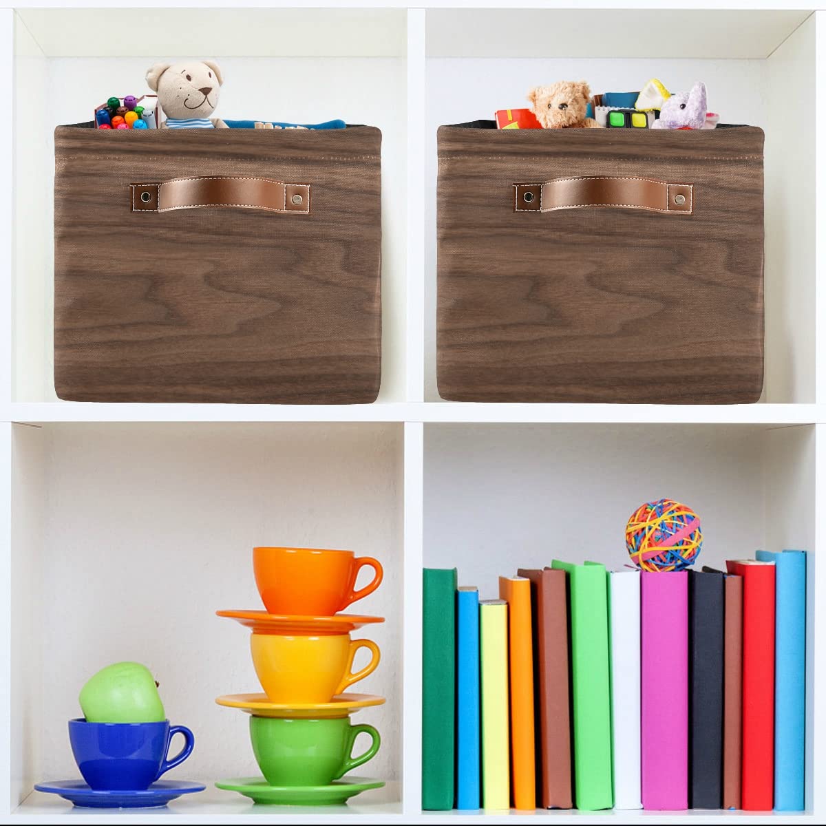 Collapsible Waterproof Canvas Storage Basket with Handles - Wood Pattern Rectangle Storage Bin for Nursery, Toys, Books | Perfect for Closet, Shelves, Bedroom & Living Room Organization - 1 Pack