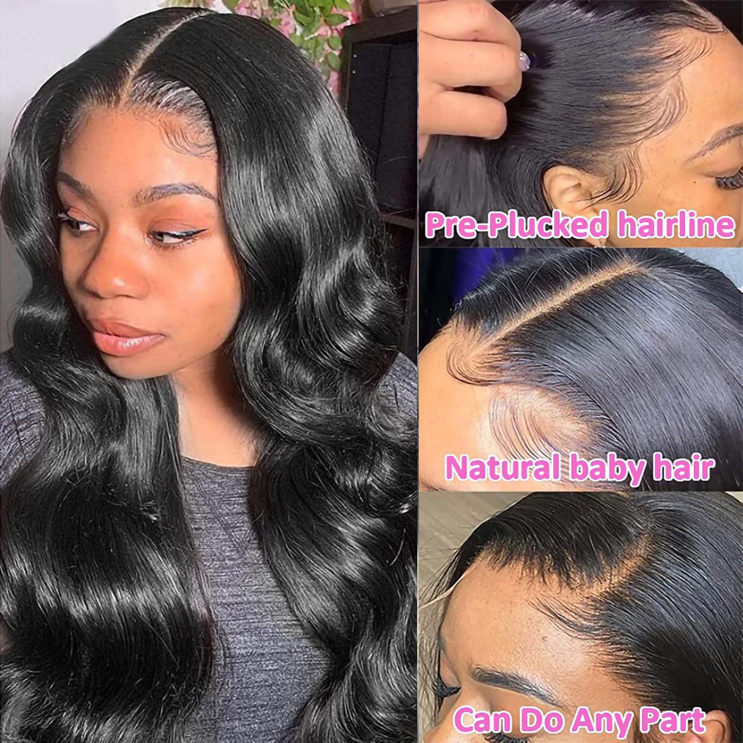 13x6 HD Lace Front Wigs Human Hair 180% Density Body Wave Brazilian Virgin Hair - Pre Plucked Natural Hairline with Baby Hair | Glueless Lace Frontal Wig for Black Women (24 Inch) - Perfect for Daily Wear, Special Occasions & Protective Styling