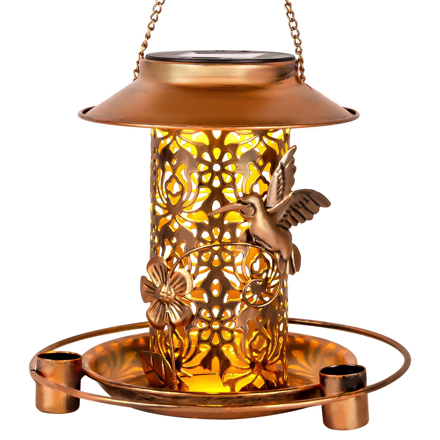 OLIKER Solar-Powered Bird Feeder with LED Light - 3 Water Cups for Wild Birds, Outdoor Garden & Backyard Decoration - Perfect Gift for Bird Lovers (Hanging, Weatherproof, Eco-Friendly)