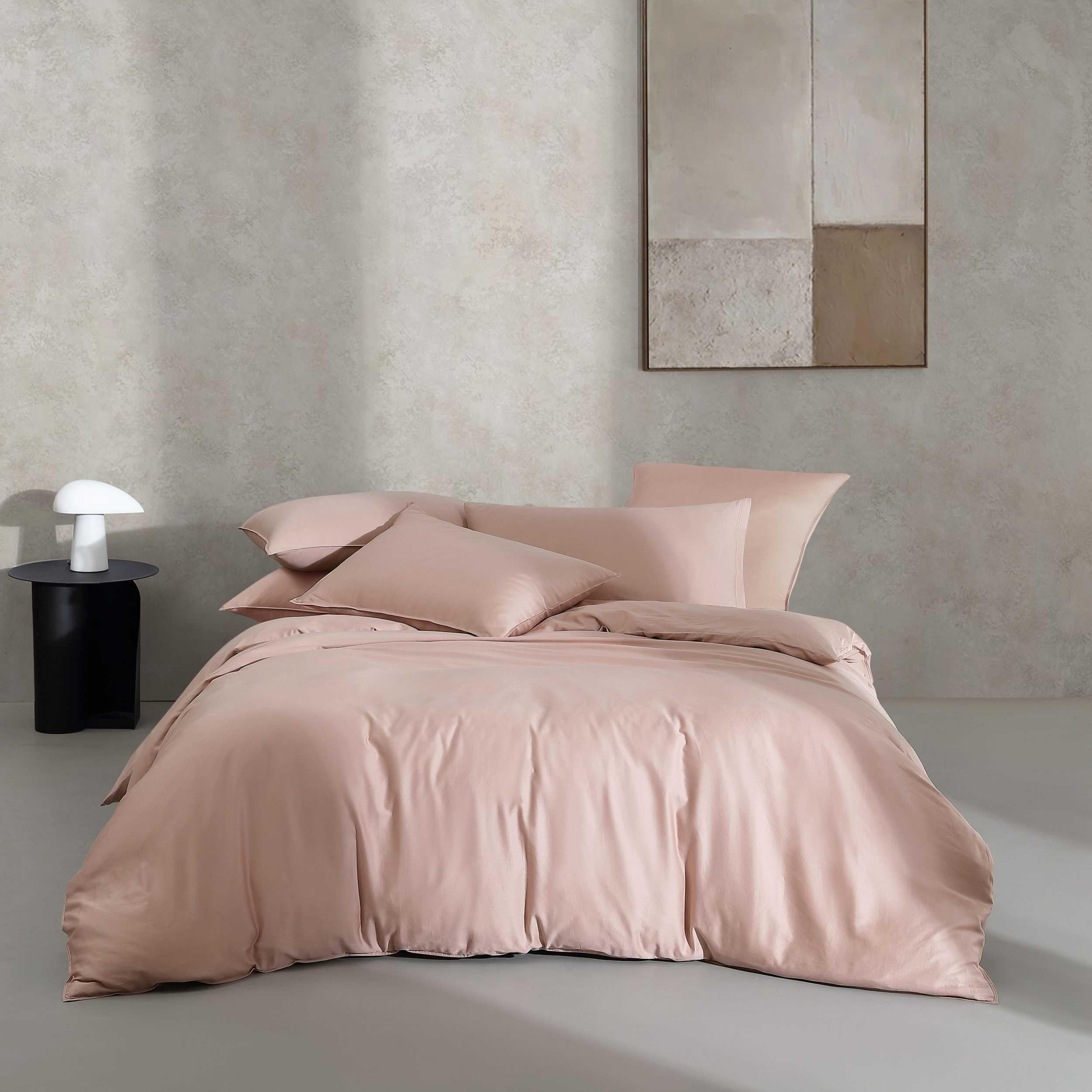 Calvin Klein Organic Cotton Sateen Queen Duvet Cover Set - GOTS Certified Luxurious Soft Bedding in Earth Clay Pink | Perfect for Master Bedrooms, Guest Rooms & Cozy Home Decor