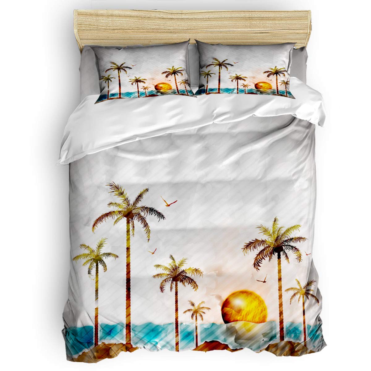 1998 Soft 4-Piece Tropical Coconut Tree Duvet Cover Set | Luxury Bedding with Zipper Closure | Twin Size for Kids, Teens & Adults | Coastal Beach Bedroom Decor | Perfect for Summer Nights & Seaside Themed Rooms