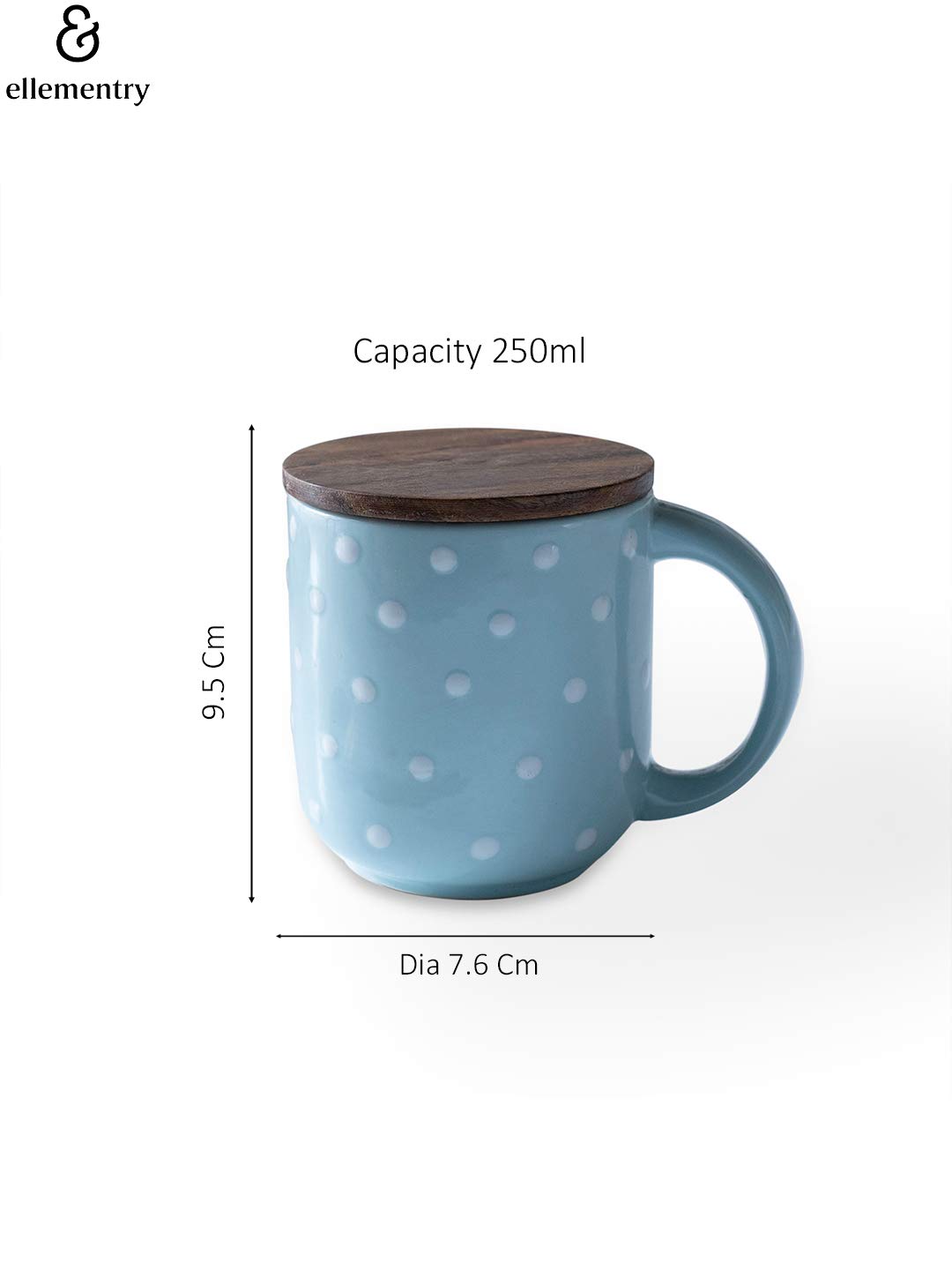 Ellementry 250ml Ceramic Coffee Mug with Wooden Lid - Stylish Polka Dot Design for Tea, Milk & Hot Drinks, Dishwasher Safe - Perfect for Office, Home & Birthday Gifts (Great for Morning Coffee, Afternoon Tea & Cozy Home Use)