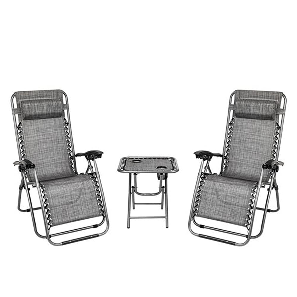 2Pcs Zero Gravity Lounge Chairs - Adjustable Reclining Patio Chairs with Padded Seat & Cup Holder, Foldable Outdoor Lawn Chairs for Backyard, Poolside, Camping & Relaxation (Gray)