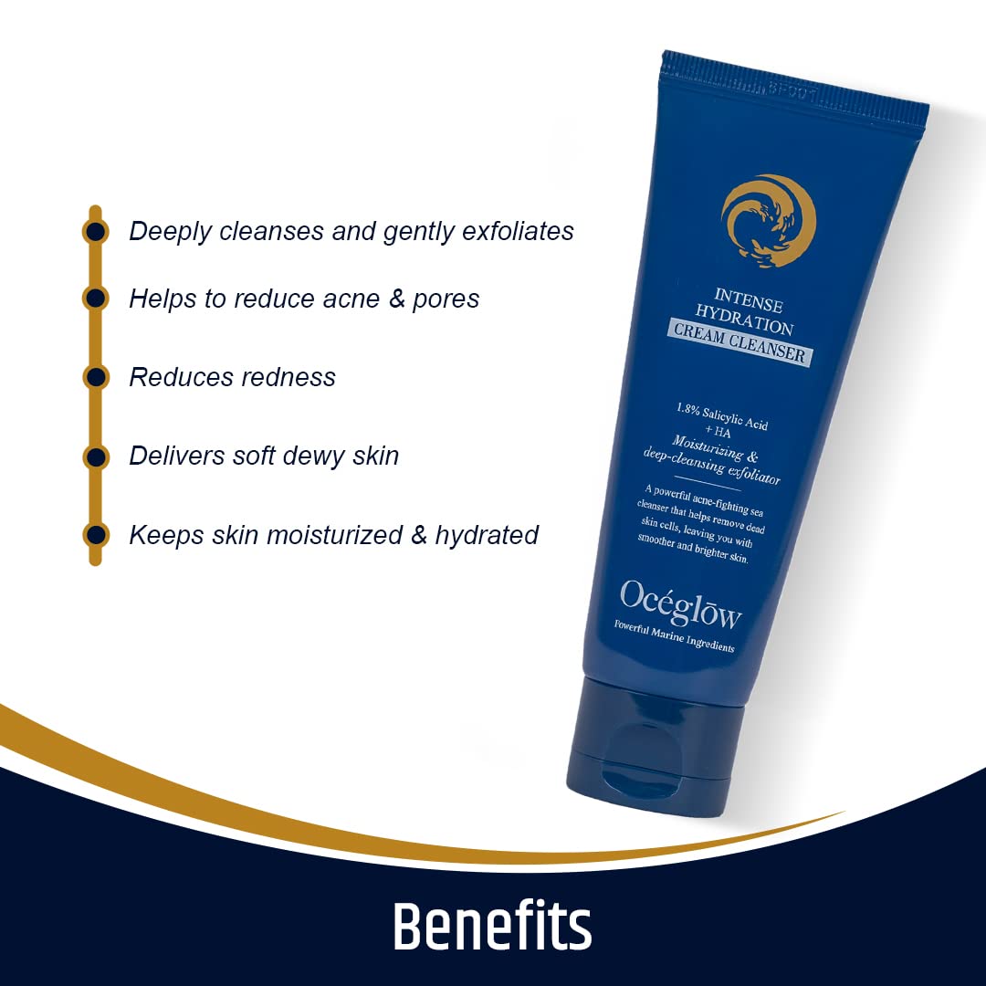 OCEGLOW Powerful Marine Extracts Face Wash with 1.8% Salicylic Acid & Hyaluronic Acid - Deep Hydration & Pore Clearing for Acne-Prone Skin | Gentle Cleanser for Women & Men (75ml) | Perfect for Daily Skincare Routine & Travel
