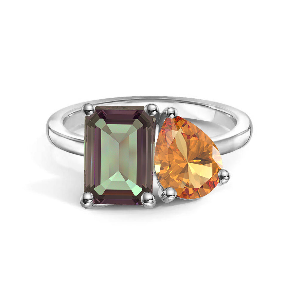 Personalized Alexandrite Toi et Moi Anniversary Ring - Custom Birthstone Jewelry for Couples, Engagements & Romantic Gifts