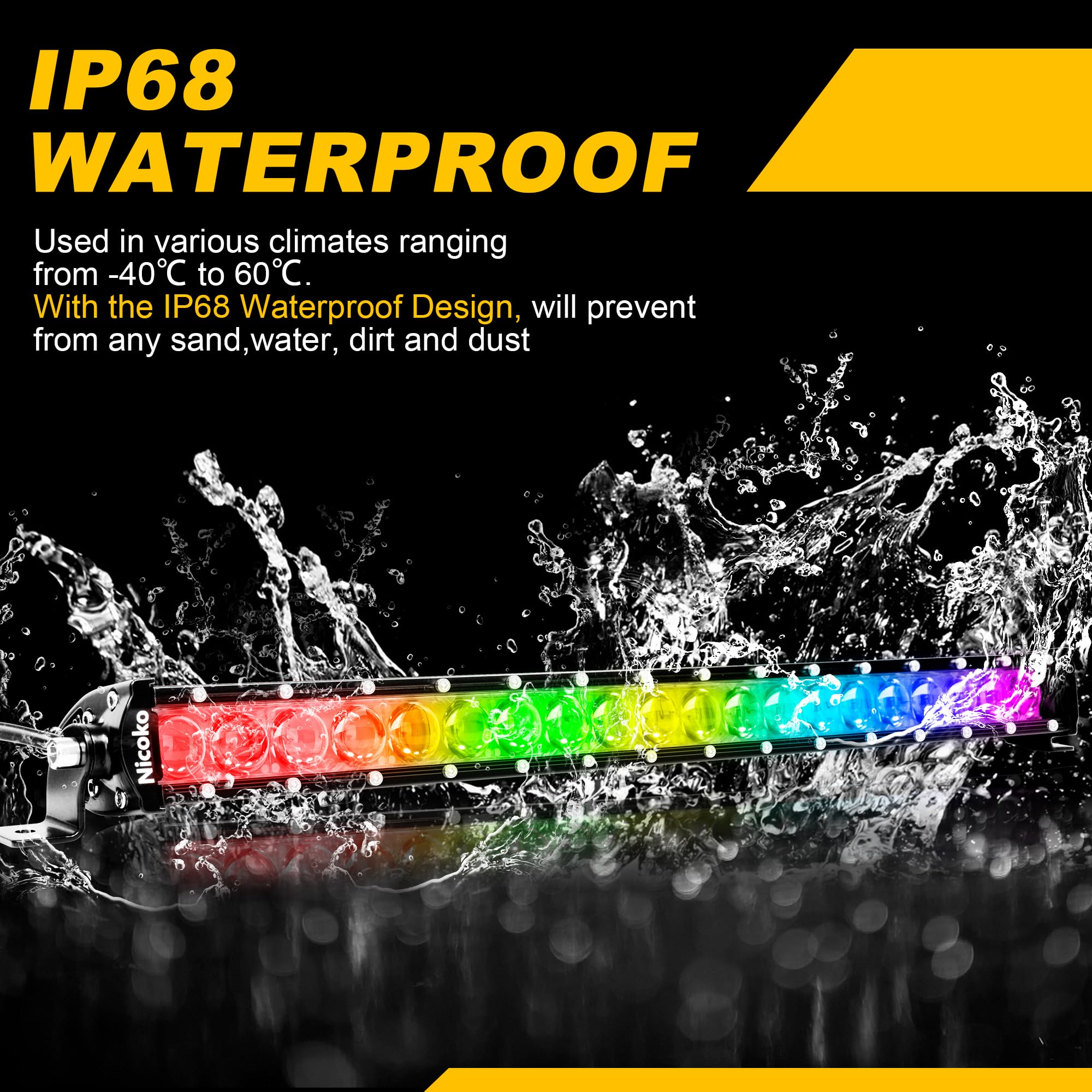 Ultra-Thin 20-Inch 100W LED Light Bar with Bluetooth App & Remote Control - Color Changing Spot Driving Light for Off-Road Trucks, ATV, UTV, SUV & Cars | Perfect for Night Driving, Camping & Outdoor Adventures