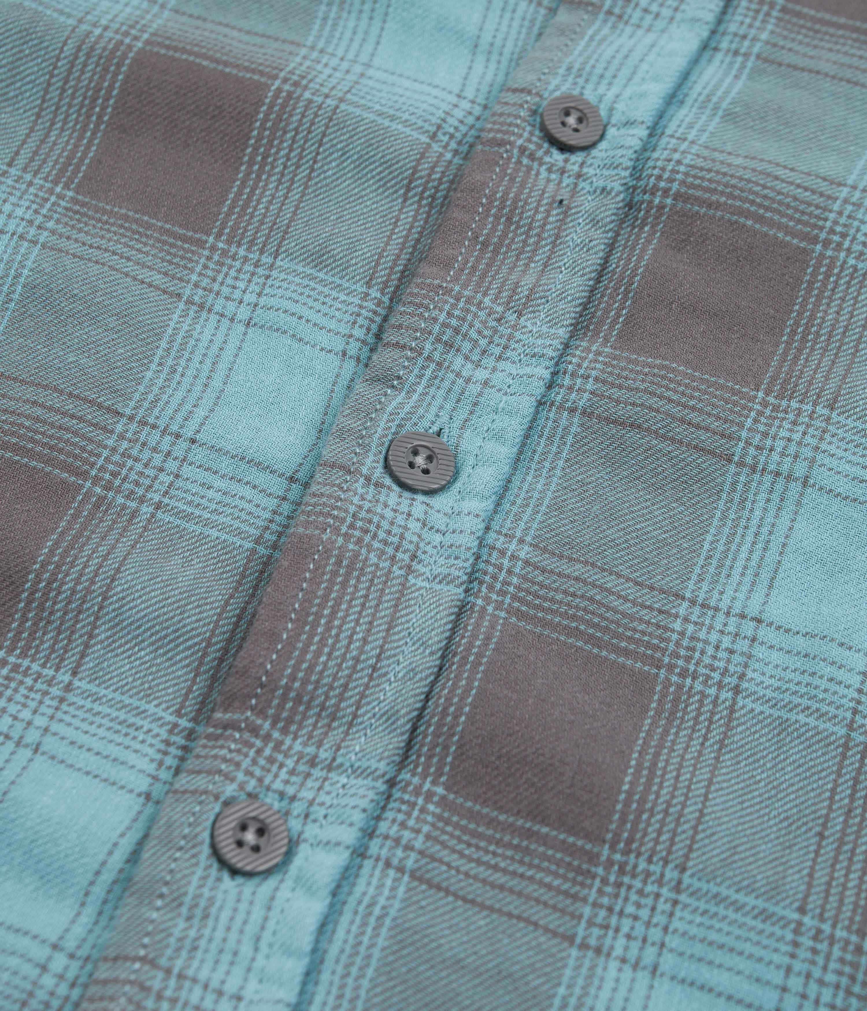 Brixton Bowery Lightweight Summer Flannel Shirt for Men - Teal & Pebble Checkered Pattern - Casual Wear, Outdoor Activities & Layering
