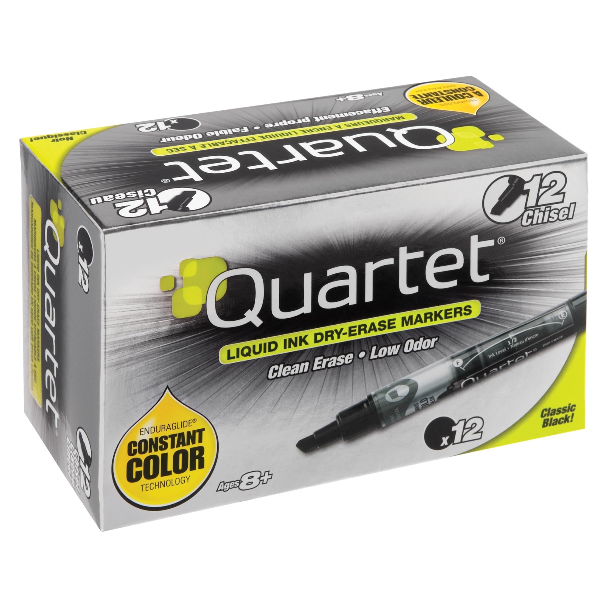 Quartet Dry Erase Markers 12 Pack - Chisel Tip Whiteboard Markers with EnduraGlide Technology - Black White Board Pens for Teachers, Office & Homeschool Supplies - Ideal for Classrooms, Presentations & Home Organization (5001-2M)