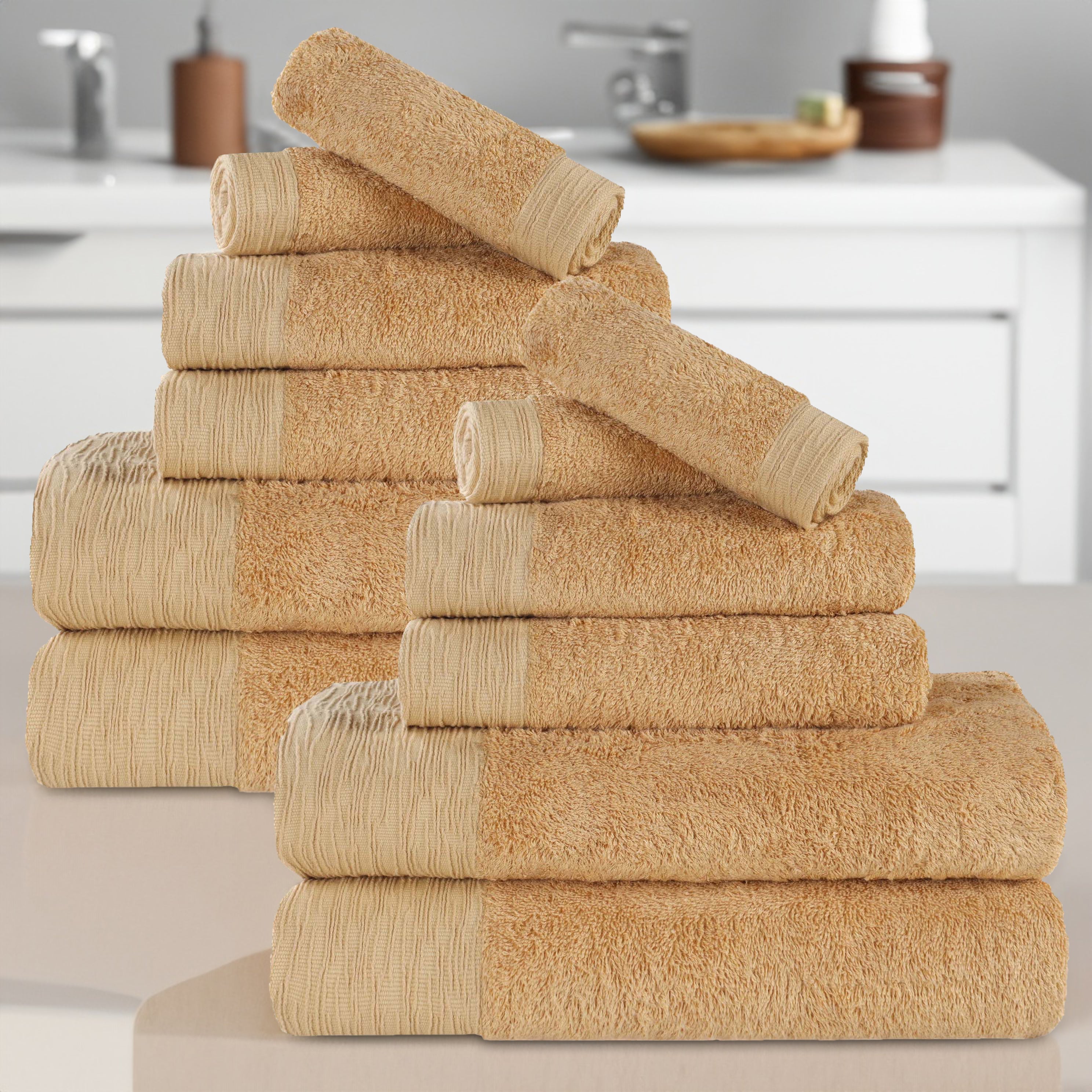 12-Piece Rayon Bamboo Towel Set - Eco-Friendly, Fluffy & Soft Bath Towels for Spa, Gym & Home Use