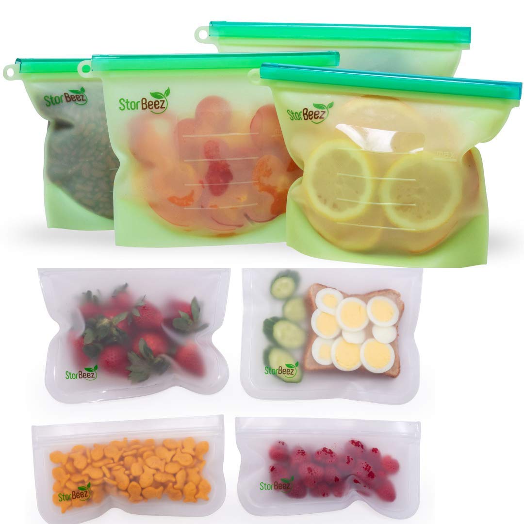 8-Piece Reusable Food Storage Bags Set - 4 Silicone & 4 Sandwich Bags | Dishwasher & Freezer Safe | Eco-Friendly, Leak-Proof for Meal Prep, Travel, School Lunch & Snack Storage | BPA-Free Resealable Storage Solution