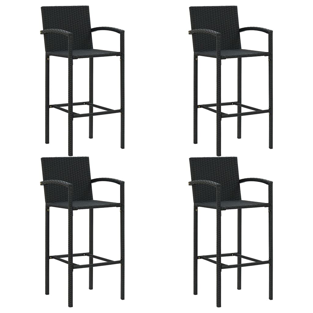 5-Piece Black Poly Rattan Outdoor Bar Set - Counter Height Garden Dining Furniture for Bistro, Pub, Backyard & Terrace - Weather-Resistant Wicker Patio Set with Armrests - Perfect for Outdoor Entertaining & Relaxation