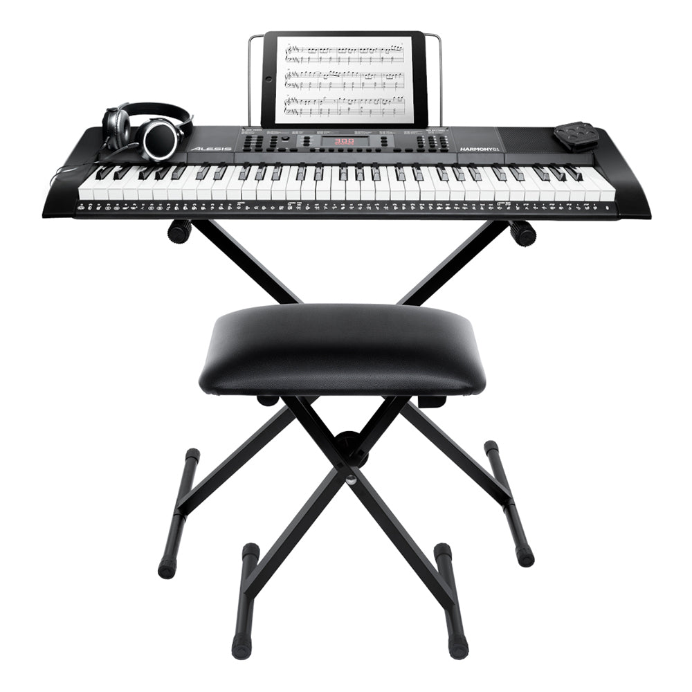 Alesis Harmony 61-Key Digital Piano Keyboard Bundle with Headphones, Adjustable Bench, Sustain Pedal & Built-in Speakers - Perfect for Beginners, Home Practice & Music Lessons