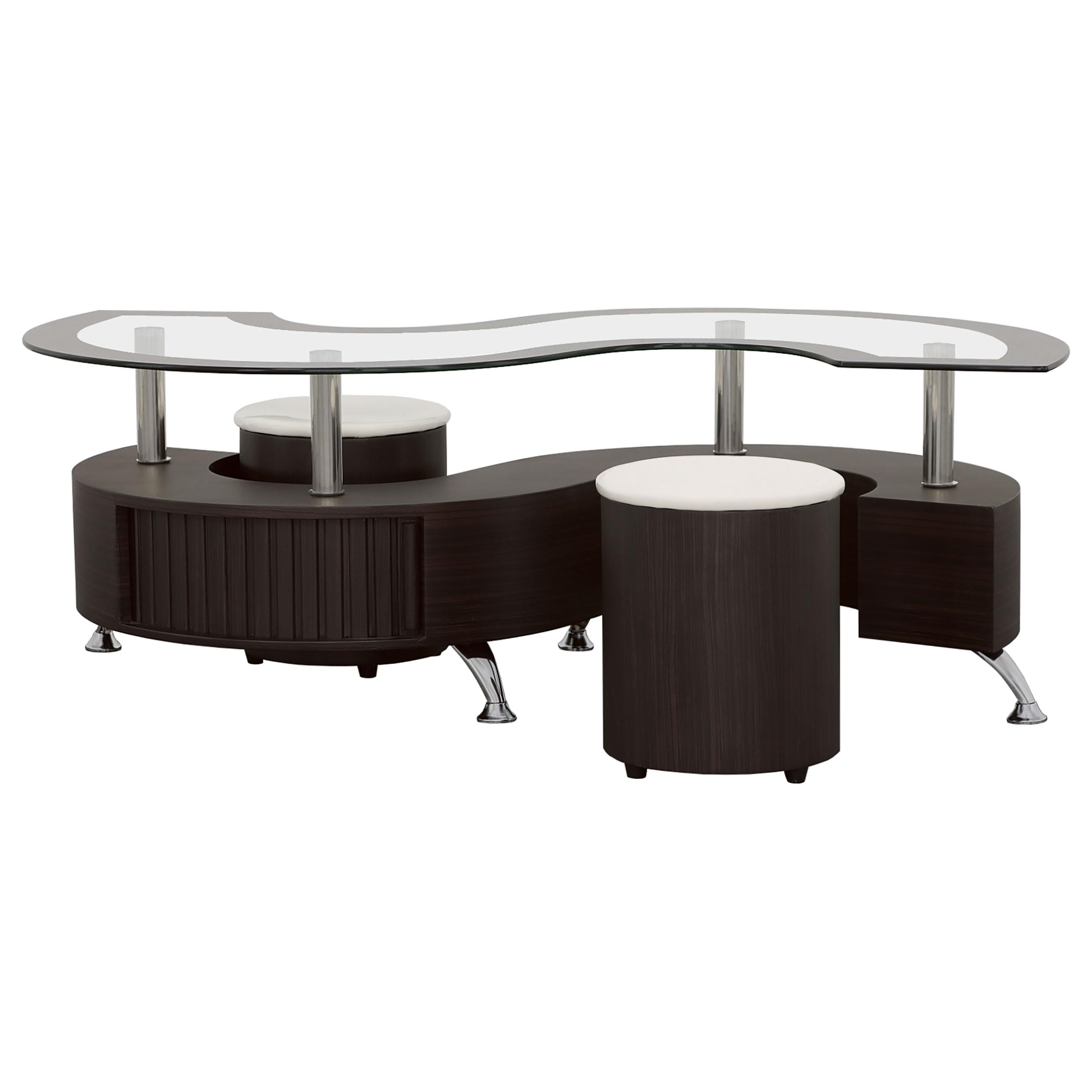 Coaster Home Furnishings Delange Coffee Table with Upholstered Stools in Cappuccino Finish - Perfect for Living Room, Lounge & Home Decor