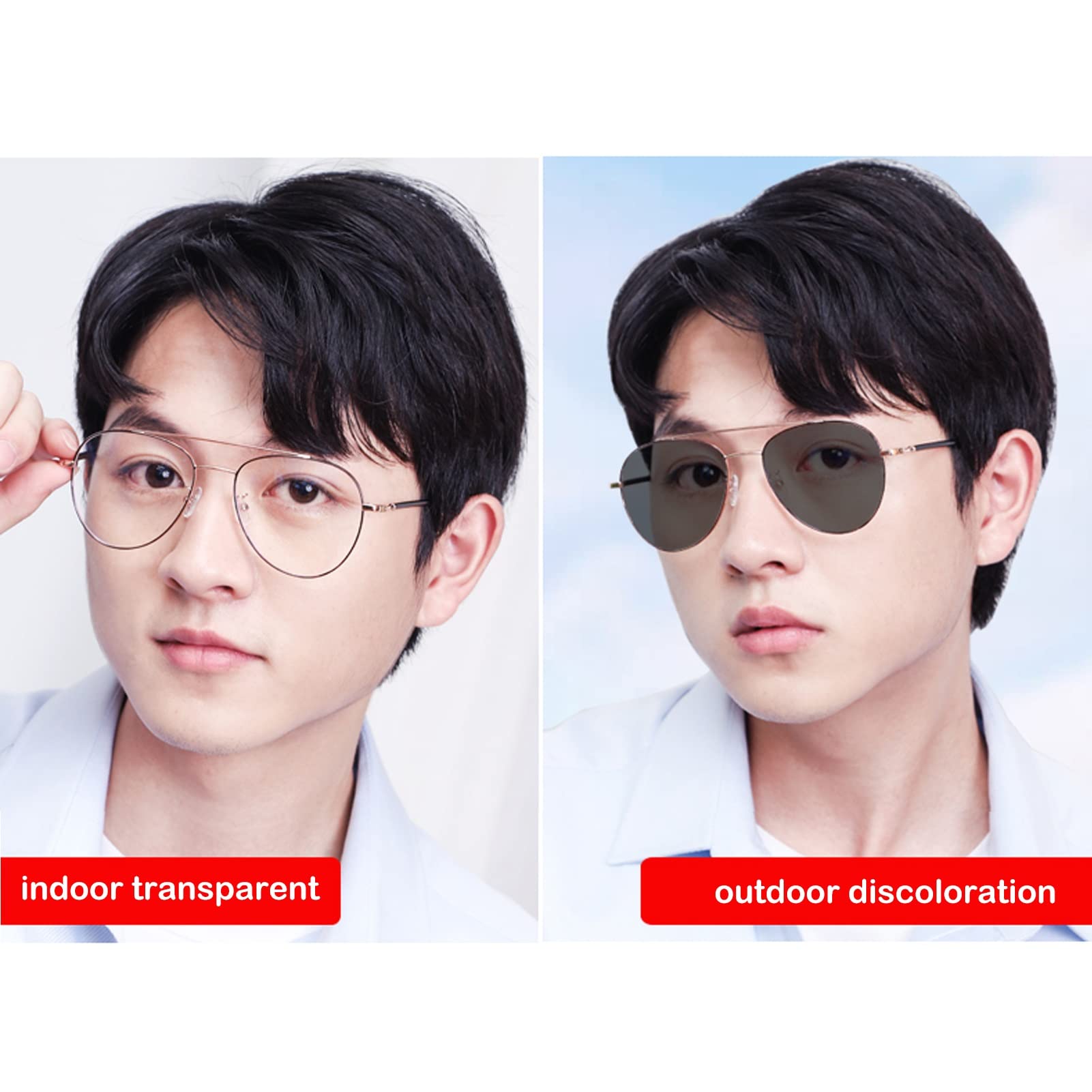 Photochromic Aviator Sunglasses for Men - Stylish Progressive Multifocal Reading Glasses with Large Metal Frame (Gold) - Perfect for Driving, Reading & Outdoor Activities