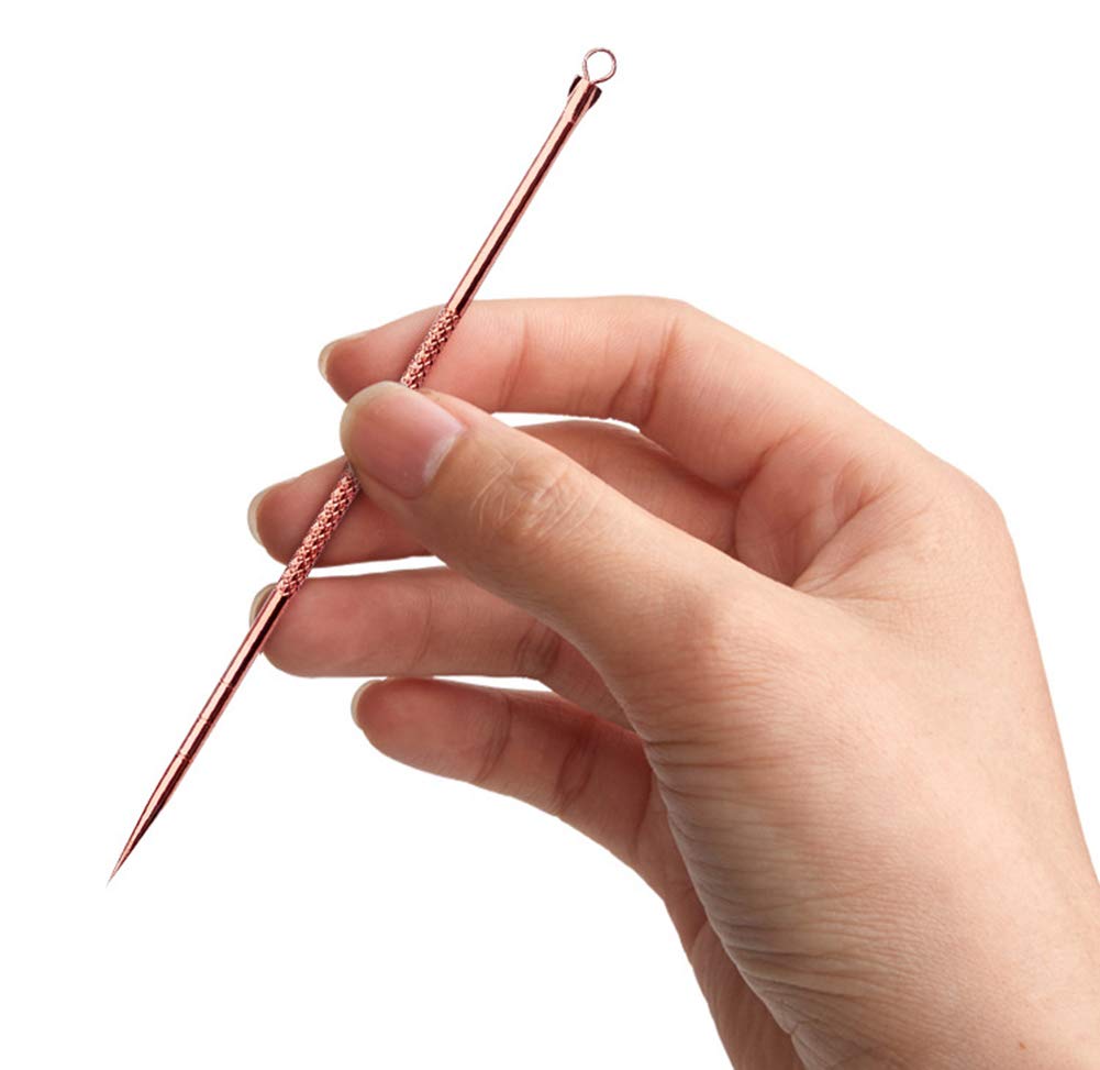 AKOAK 4-Piece Rose Gold Plated Double Head Acne Needle & Blackhead Remover Tool Set - Portable Skin Care Kit for Face, Nose & Body - Perfect for Home Spa, Travel & Professional Use