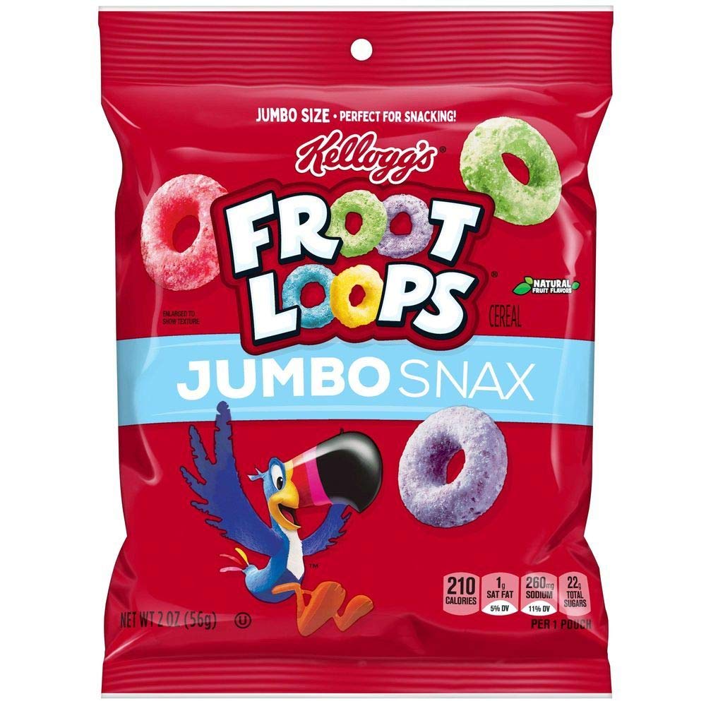 Kellogg's Froot Loops Cereal Snacks, 2 Ounce (6-Pack) | Breakfast Cereal for Kids | Perfect for School Lunches & On-the-Go Snacking