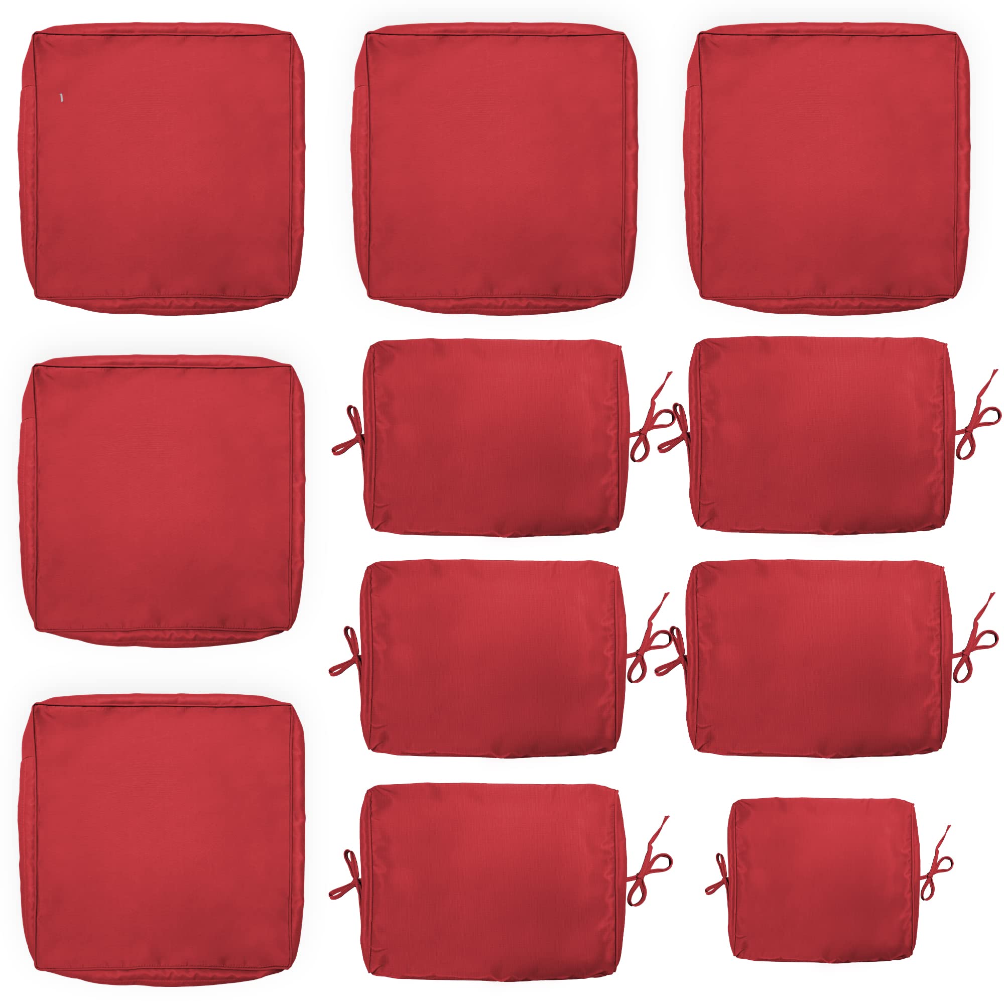 11-Piece Outdoor Cushion Covers Set - Waterproof & UV Resistant Patio Furniture Replacement Covers for Sofa, Chair & Back Pillows - Perfect for Garden, Deck, Poolside & Outdoor Living Spaces (Red)