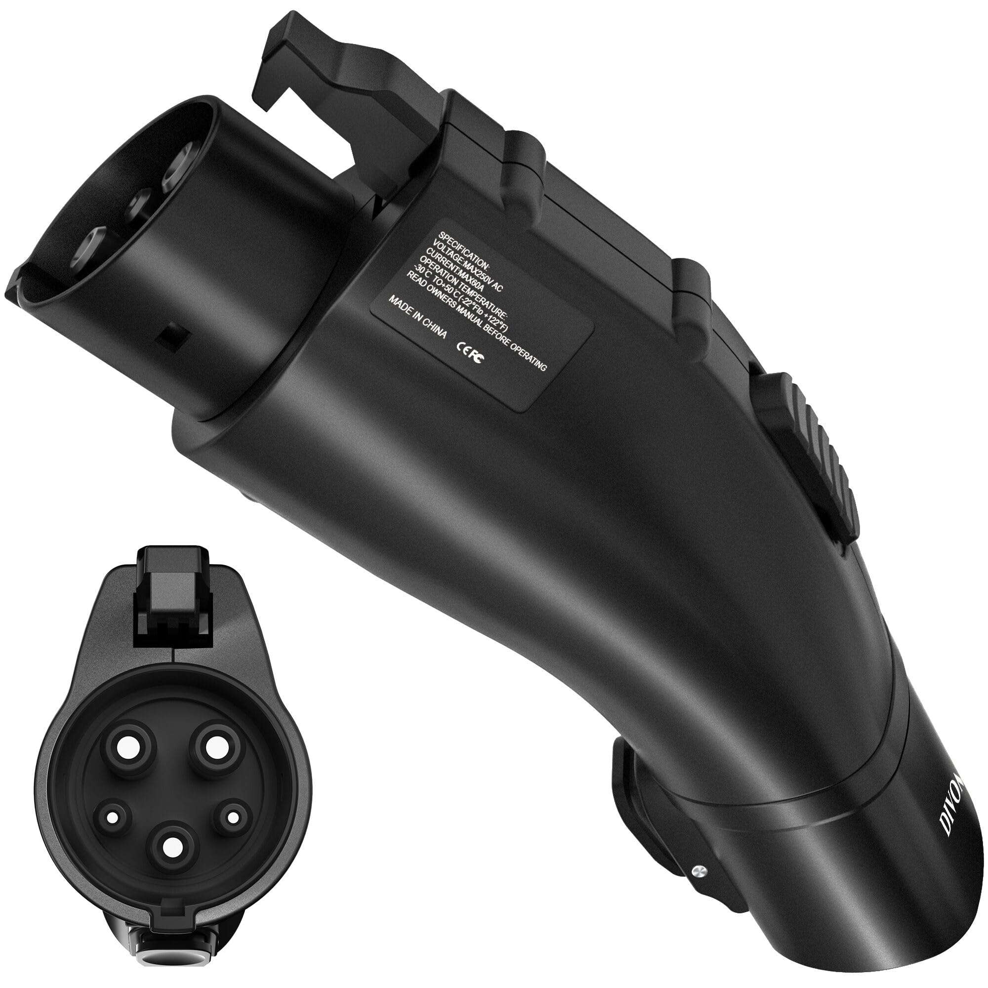 Tesla to J1772 EV Charging Adapter - 60 Amp & 250V AC Converter with Anti-Drop Lock - Compatible with All EVs, Destination Chargers, Wall Connectors & Mobile Connectors - Portable Black Adapter (CD-01) - Perfect for Home, Office & Travel Charging