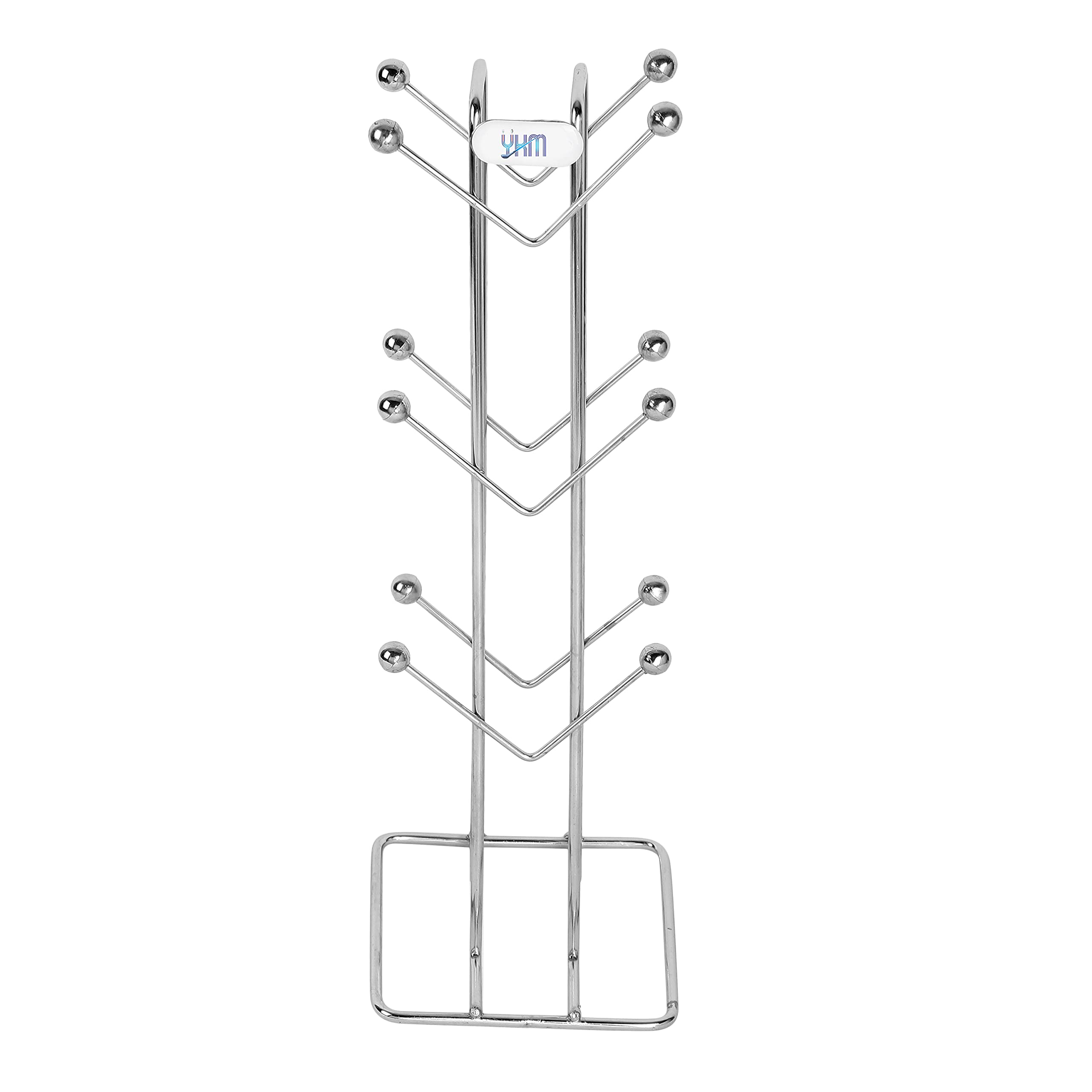 YKM Lifestyle Modular Kitchens Stainless Steel V-Shaped Cup Holder - Medium Size (12 Cup Capacity, Silver) - Perfect for Kitchen Organization & Coffee Bar Display