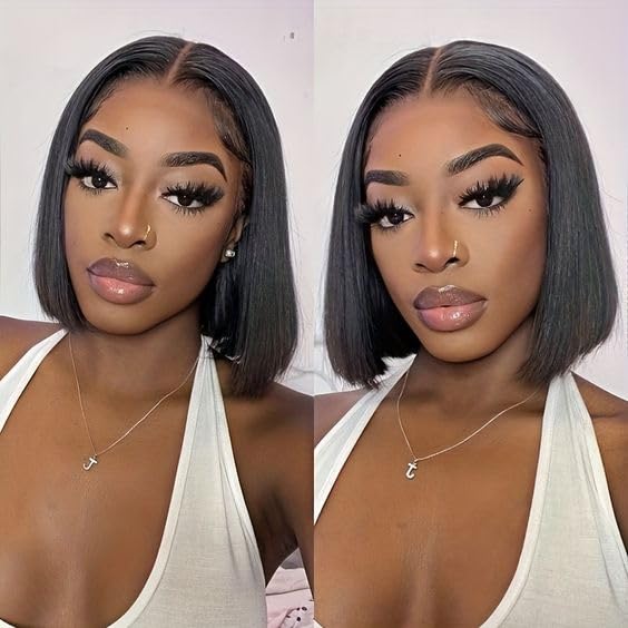 13x4 HD Lace Front Bob Wig 14 Inch Brazilian Human Hair - Pre Plucked with Baby Hair, 180% Density, Glueless Short Straight Bob Wig for Black Women | Perfect for Daily Wear, Parties & Special Occasions