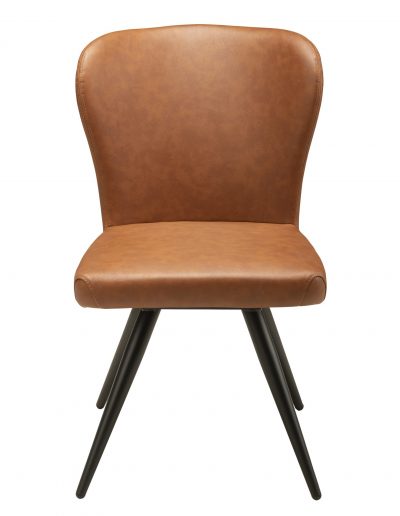 Amelie Cognac Leather Chair - Mid-Century Modern Accent Chair for Living Room, Office & Lounge - Comfortable Upholstered Seating with Wooden Legs