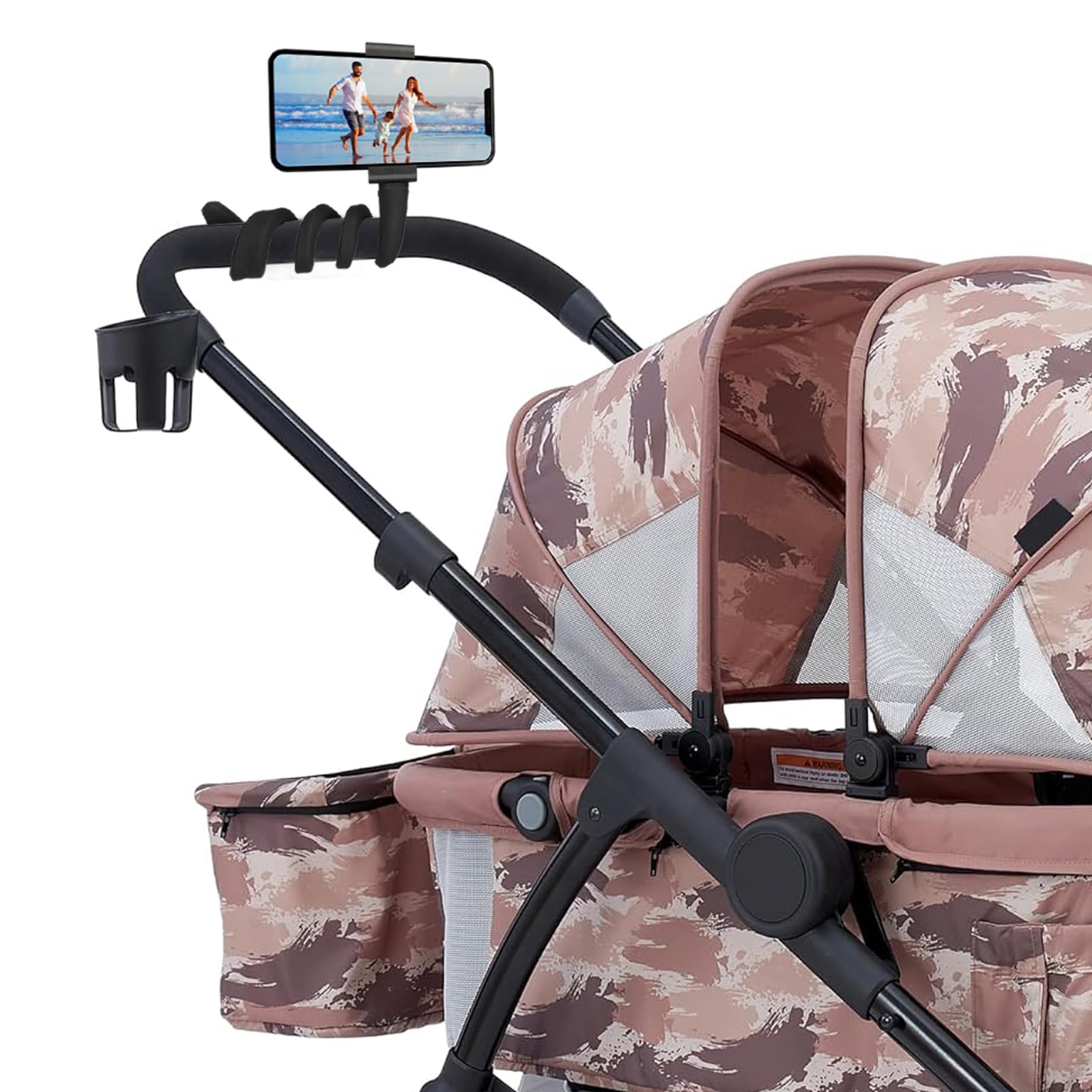 Portable Stroller Phone Holder with Non-Slip Flexible Arm - Universal Stroller Accessory for iPhone & Android - Perfect for Treadmill, Spin Bike, Shopping Cart, Car & Kitchen Use