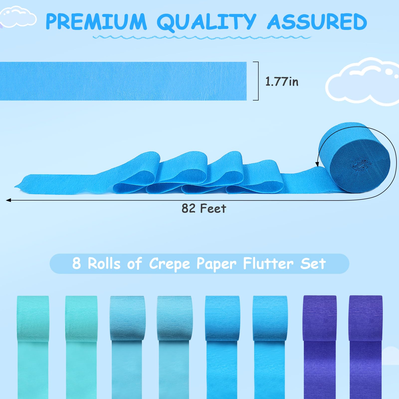 8 Rolls 656Ft Royal Blue Crepe Paper Streamers for Birthday, Wedding, Baby Shower, Christmas & Party Decorations | Ocean Theme Party Supplies & DIY Craft Decor