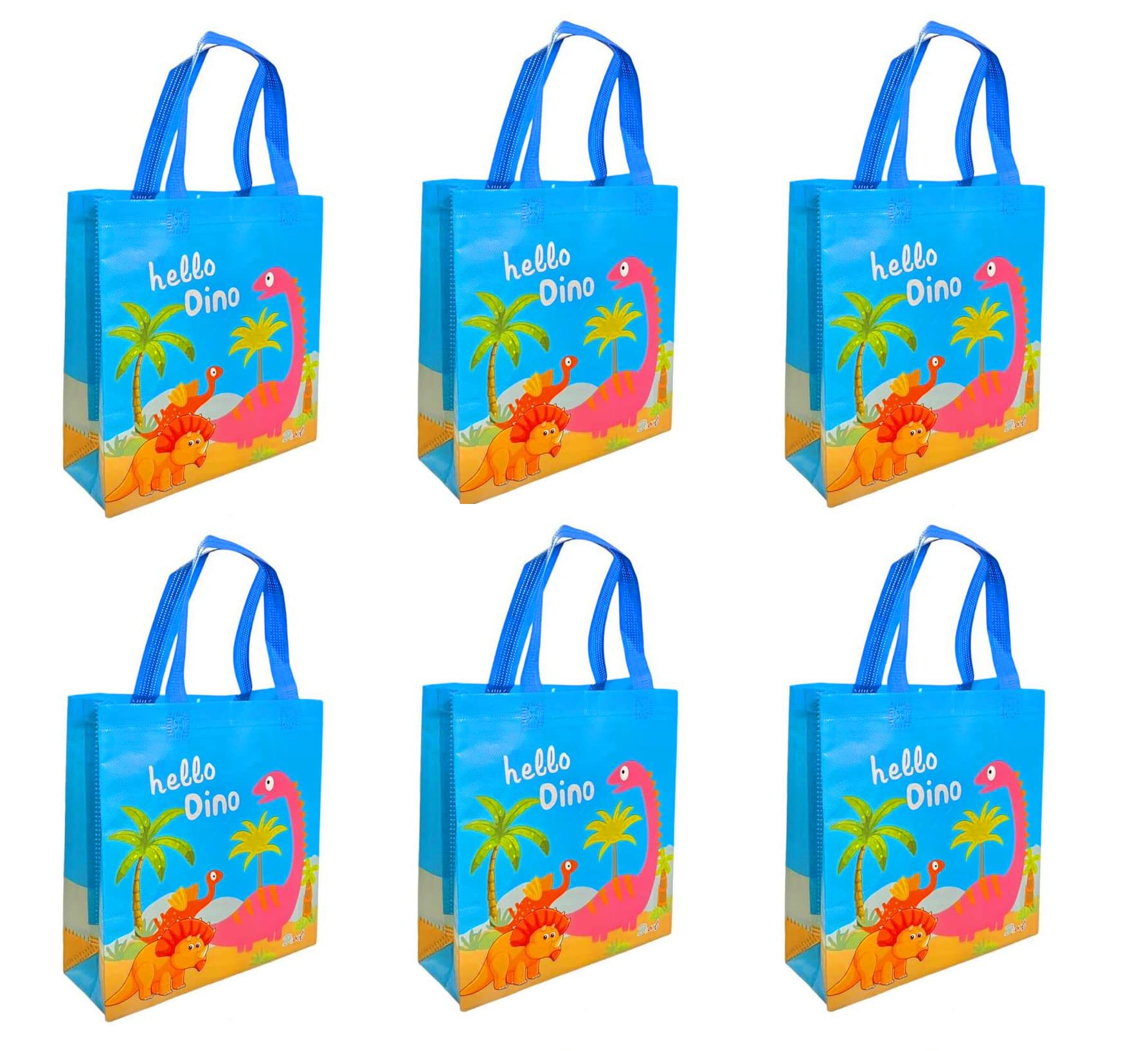 KOBBET 6-Pack Dinosaur Themed Party Favor Gift Bags for Kids - Reusable Goodie Bags for Birthday Parties, Wedding Favors, Baby Showers & Holiday Gift Giving - Blue Kids' Storage & Return Gift Bags