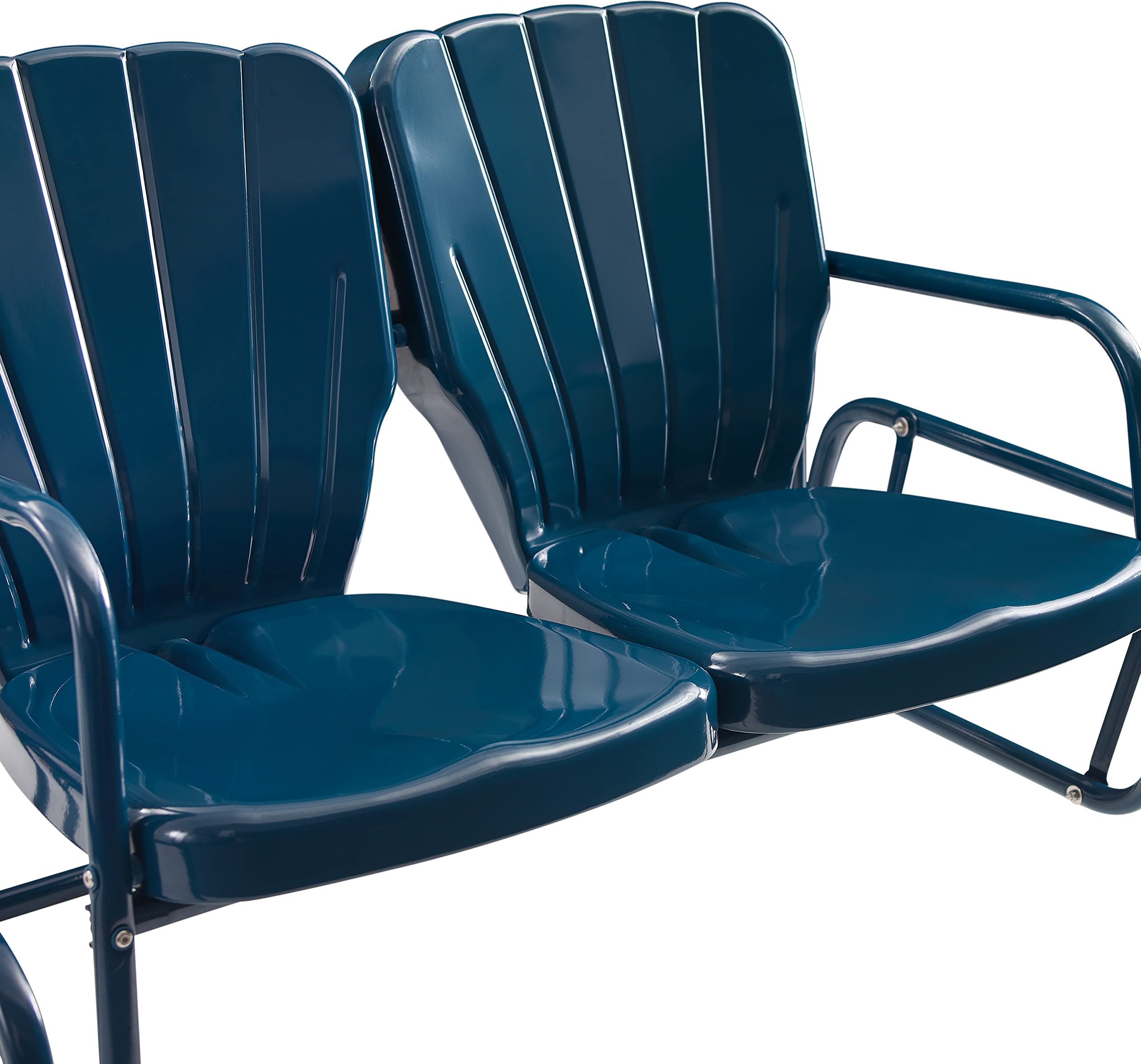 Crosley Furniture Ridgeland 4-Piece Retro Metal Outdoor Loveseat Glider Patio Set - Navy Gloss Finish - Perfect for Porch, Deck, Garden & Backyard Relaxation