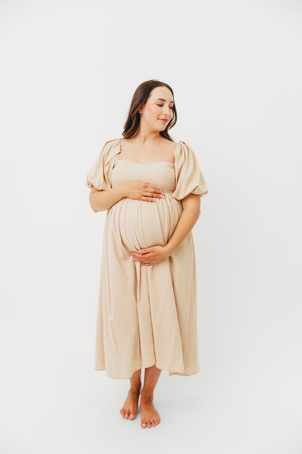 Hamilton Midi Dress in Taupe - Bump Friendly Maternity Dress (Sizes S-2XL) | Perfect for Pregnancy, Baby Showers & Special Occasions
