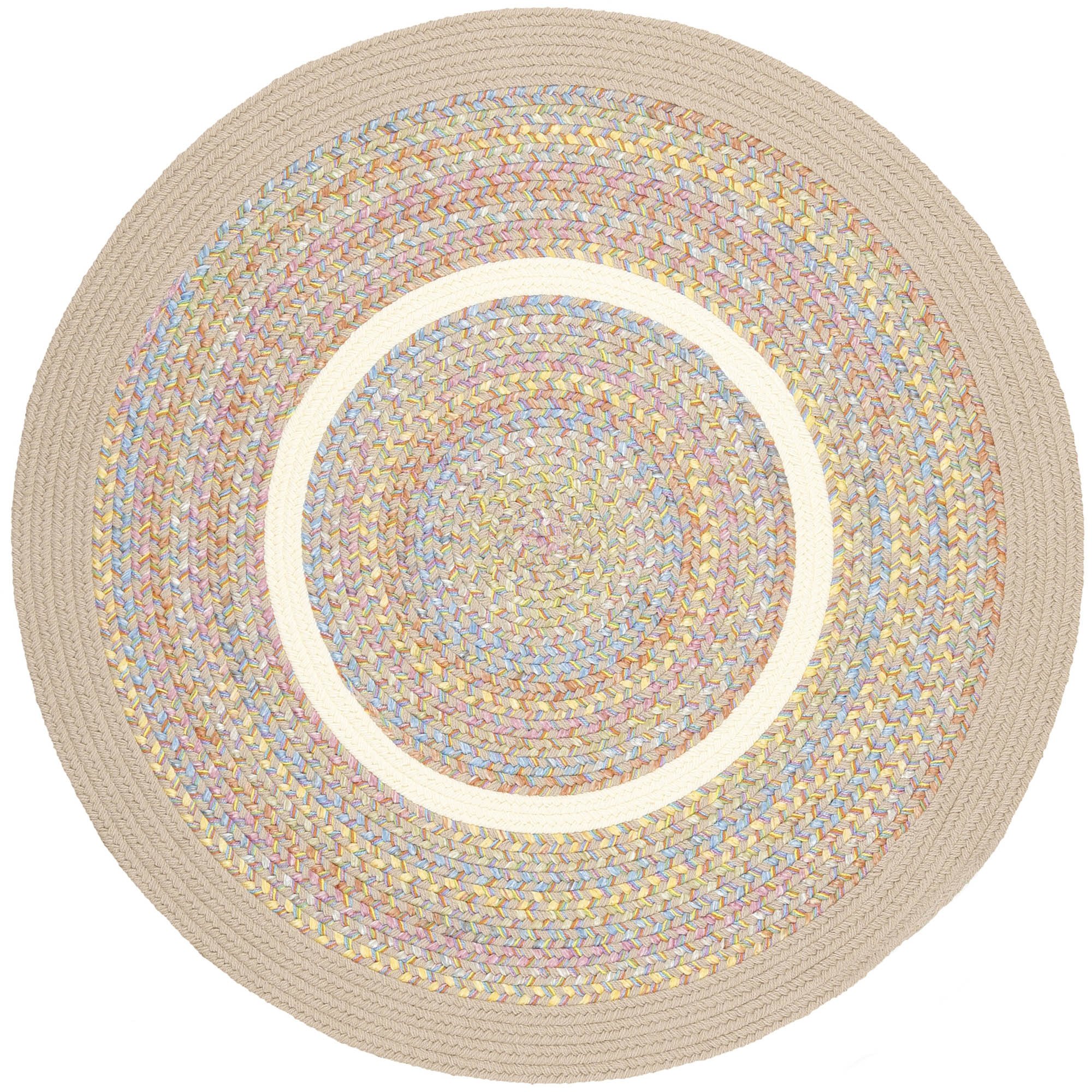 Juvi Braided Round Area Rug - 4' Sand Beige Nursery Carpet with Solid Border | Soft Playful Kids Room Rug for Bedroom, Playroom & Daycare Floor Decor