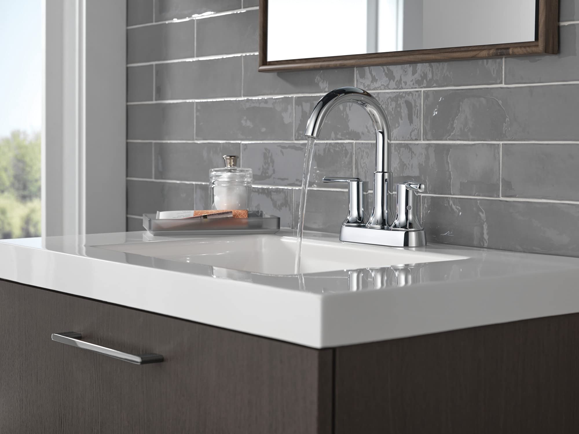 Delta Trinsic Chrome Bathroom Faucet - Centerset Bathroom Sink Faucet with Diamond Seal Technology & Metal Drain Assembly (Model 2559-MPU-DST) - Perfect for Modern Bathrooms, Guest Baths, and Powder Rooms