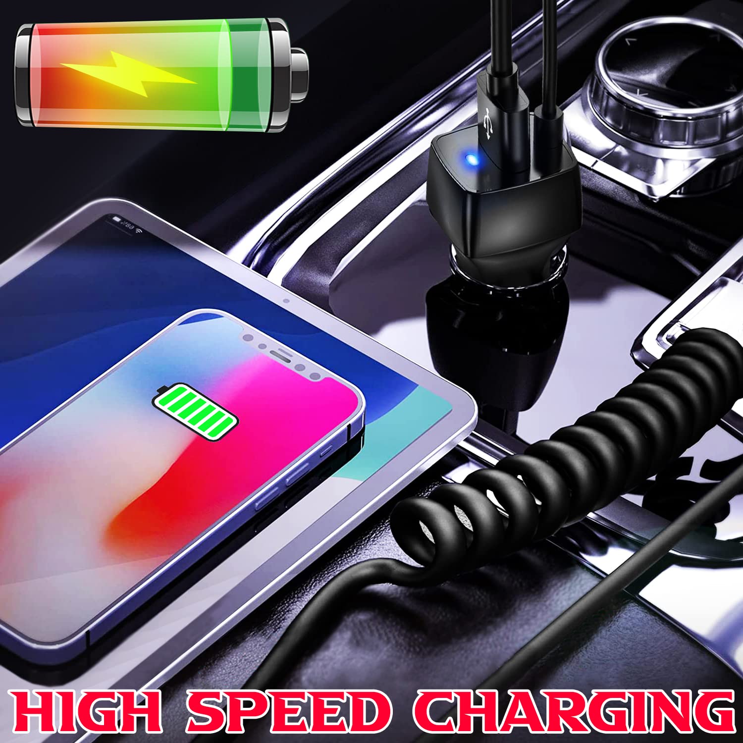 Fast Charging Unbreakable Car Charger for iPhone 14/13/12/11 Pro Max & Older Models - Durable Compact USB C Car Phone Charger Adapter - Perfect for Road Trips & Daily Commutes