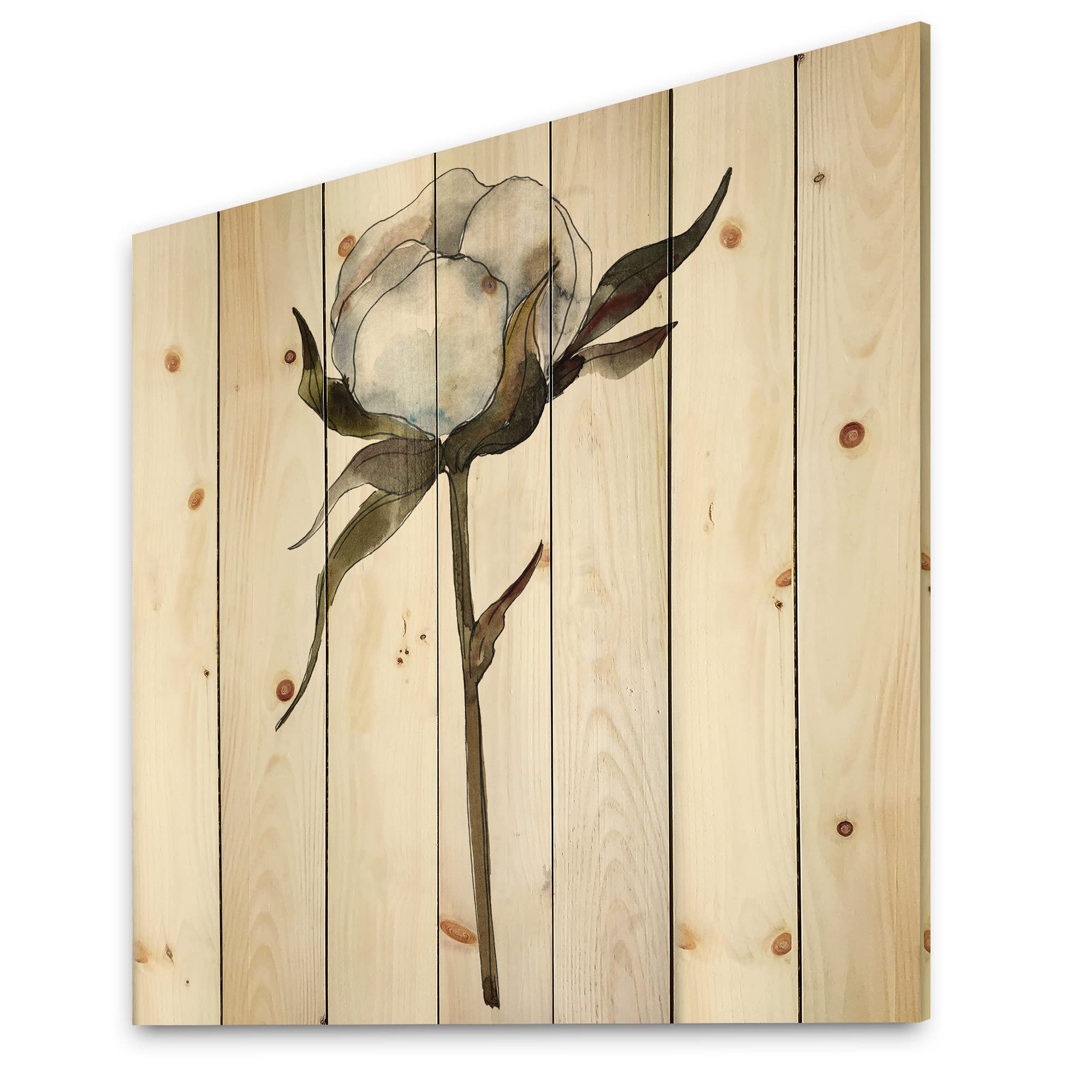 Vintage Floral Wood Wall Decor - Handcrafted Cotton Flower Design on Natural Pine Wood - Large White Wood Wall Art Panels for Living Room, Bedroom & Home Decor