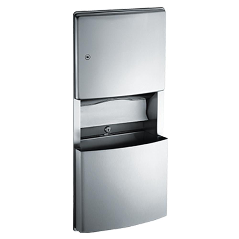 ASI 204623 Recessed Paper Towel Dispenser with Removable Waste Receptacle - Satin Finish for Commercial Restrooms & Office Kitchens