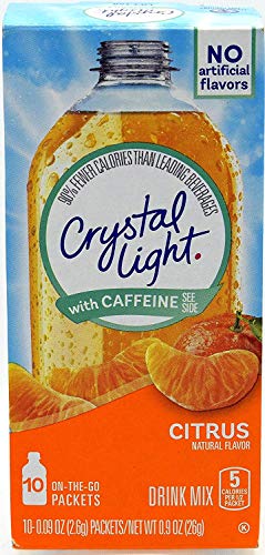 Crystal Light On The Go Citrus with Caffeine Drink Mix - 10-Packet Box (Pack of 22) | Refreshing Energy Boost for Workouts, Travel & Office | Sugar-Free Powdered Beverage