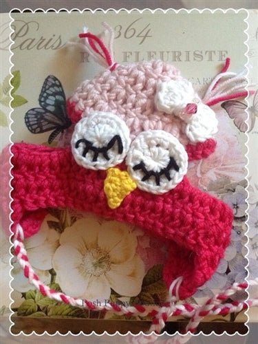 Fashionable Knit Beanie with Closed Eyes Owl Design in Bright Pink & Light Pink - Cozy Winter Accessory for Women & Girls