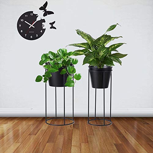 Set of 2 Modern Black Metal Planters with Wire Stands - Indoor/Outdoor Flower Pots for Home Decor, Patio, Garden & Office Plants
