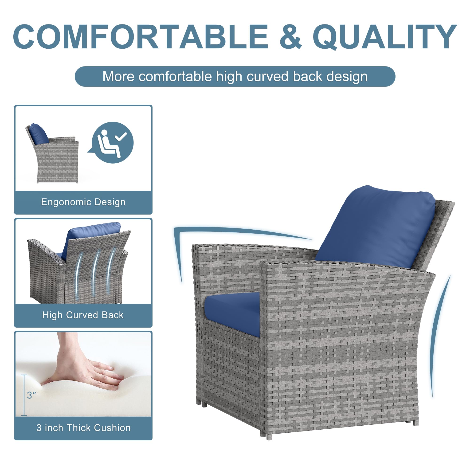 **Amopatio 4-Piece Outdoor Furniture Set - Navy Blue Wicker Sectional Sofa, Rattan Patio Conversation Set for Backyard, Porch, Balcony & Garden Relaxation**