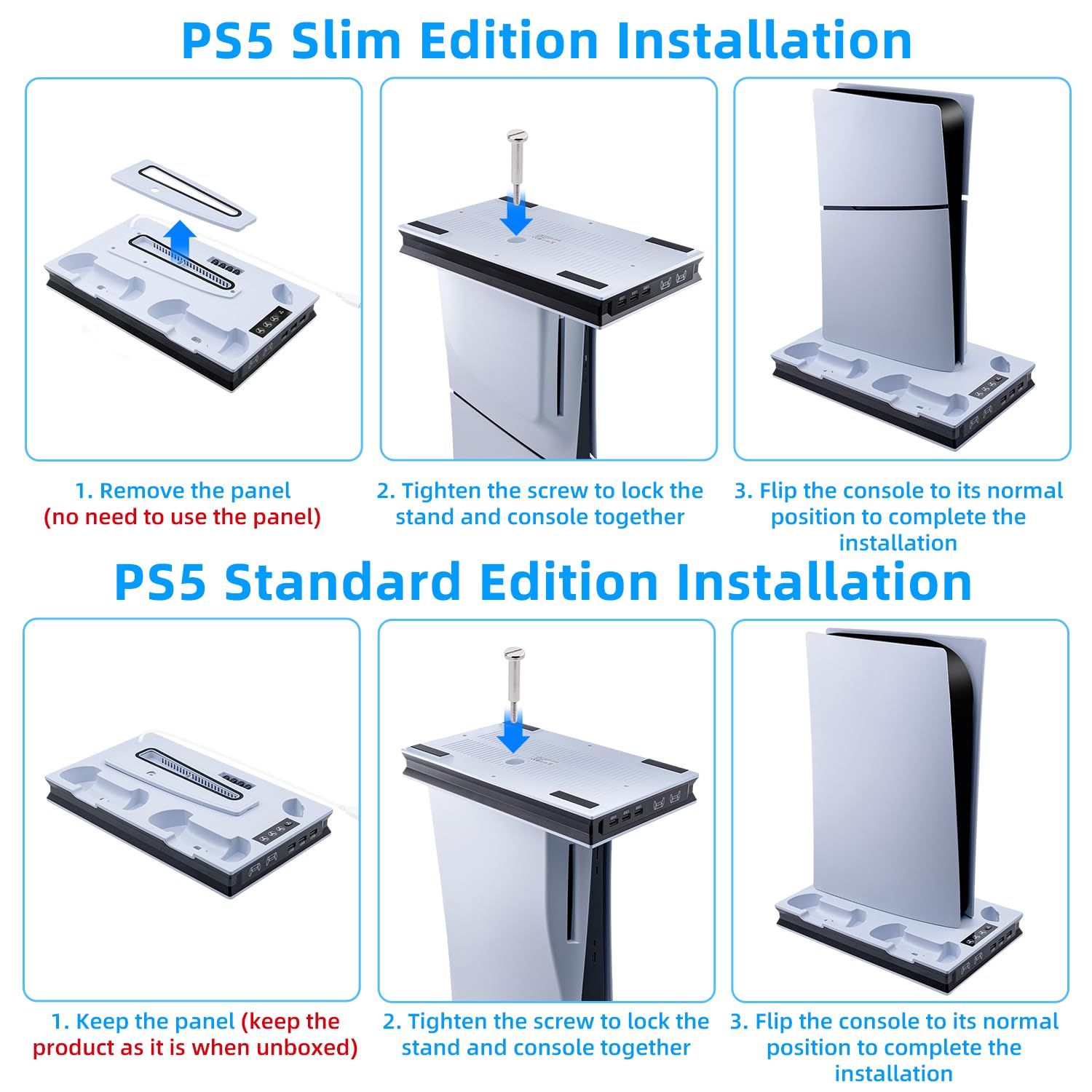 Mcbazel PS5 Cooling & Charging Stand with Adjustable 3-Speed LED Fan, Magnetic Dual Controller Charger - Compatible with PS5, PS5 Slim, PS5 Pro, PlayStation 5 Digital Edition - Perfect for Gaming Setup & Entertainment Center
