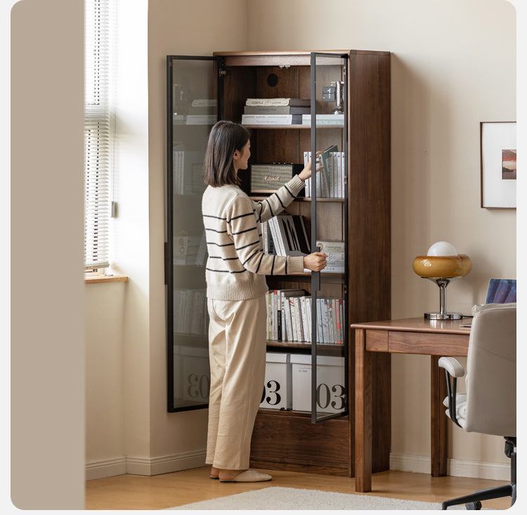 Black Walnut Solid Wood Bookcase - Free Standing Adjustable Bookshelf for Living Room, Office & Study | Modern Home Storage Furniture