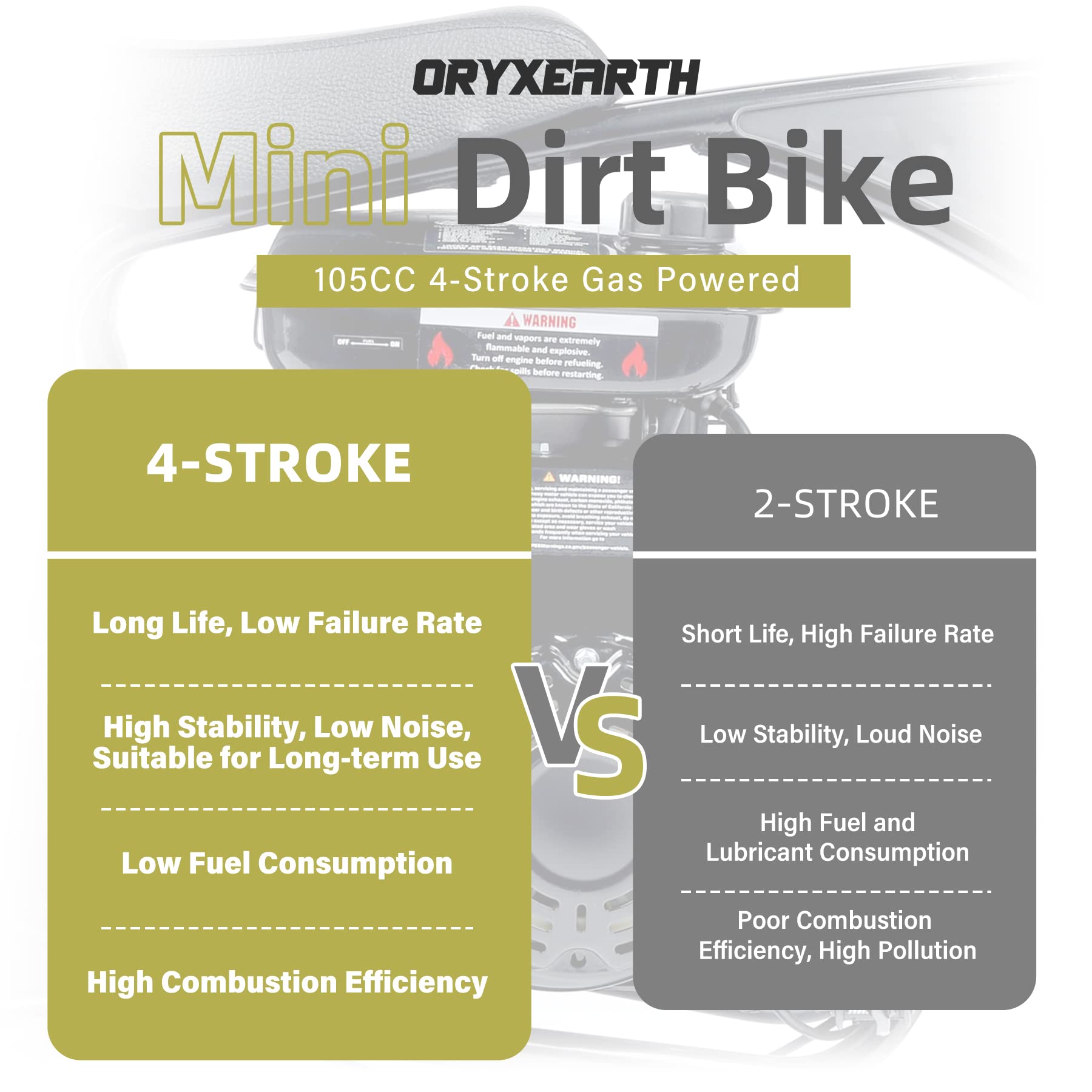 Oryxearth 105CC 4-Stroke Gas Powered Kids Dirt Bike - Automatic Transmission Mini Pit Bike for Off-Road Adventure | Perfect for Kids Ages 8-12, Backyard Riding & Trail Exploration
